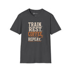 Train Rest Coffee Repeat Minimalist Gym Coffee T-Shirt