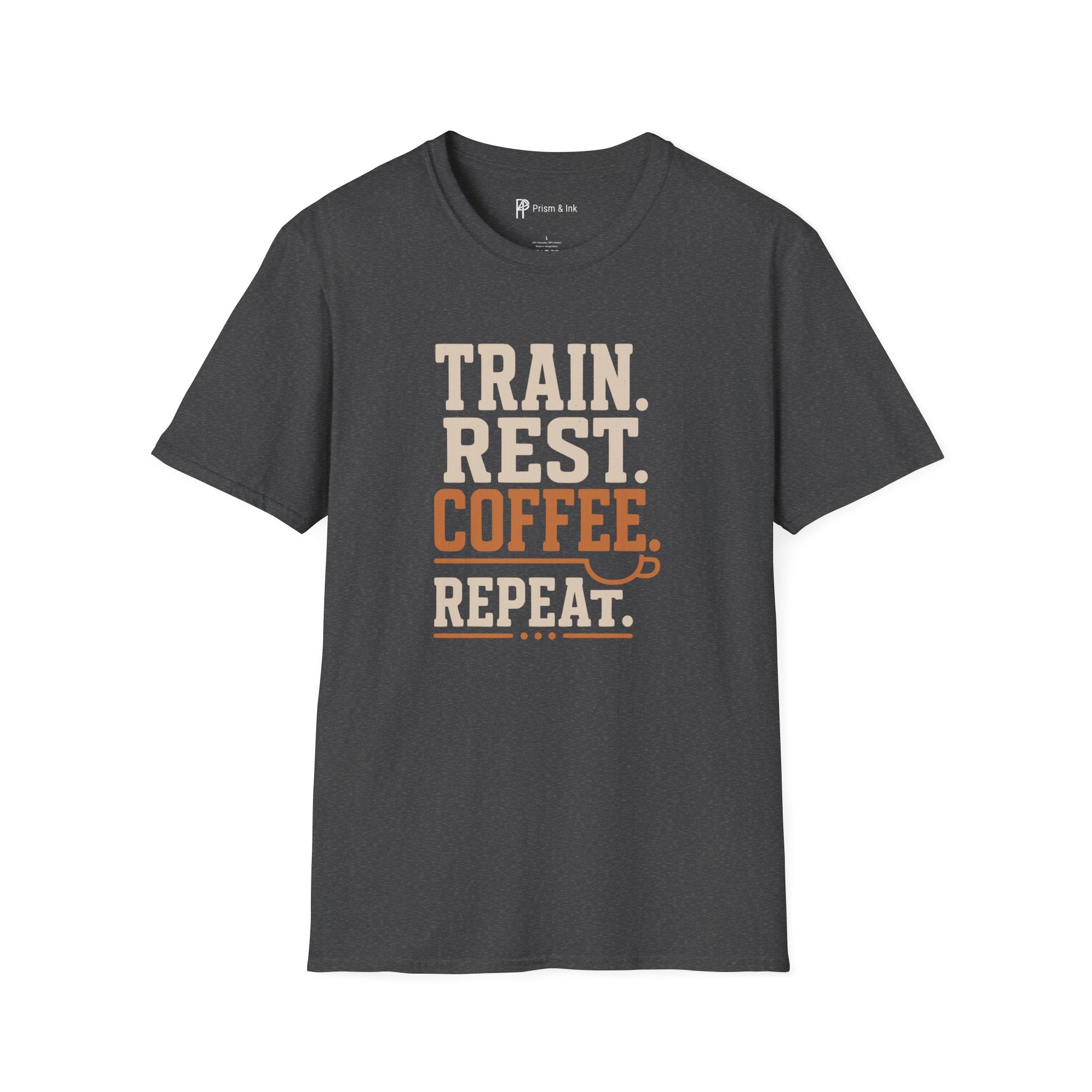 Train Rest Coffee Repeat Minimalist Gym Coffee T-Shirt
