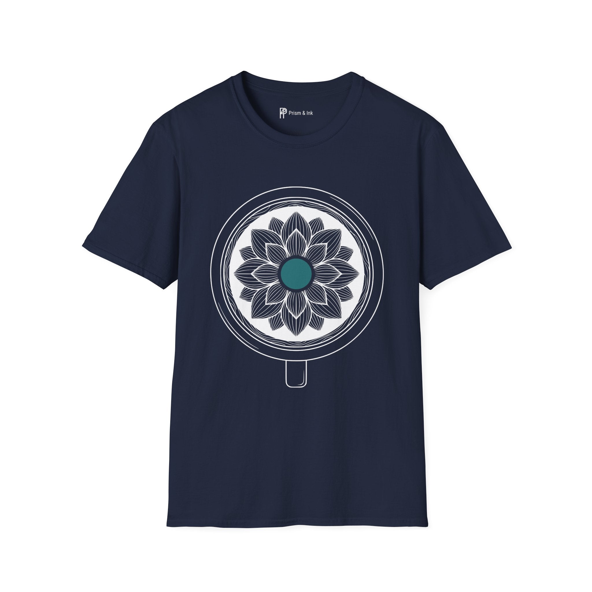 Caffeine Bloom T-Shirt — Mandala Lotus Coffee Cup Silhouette