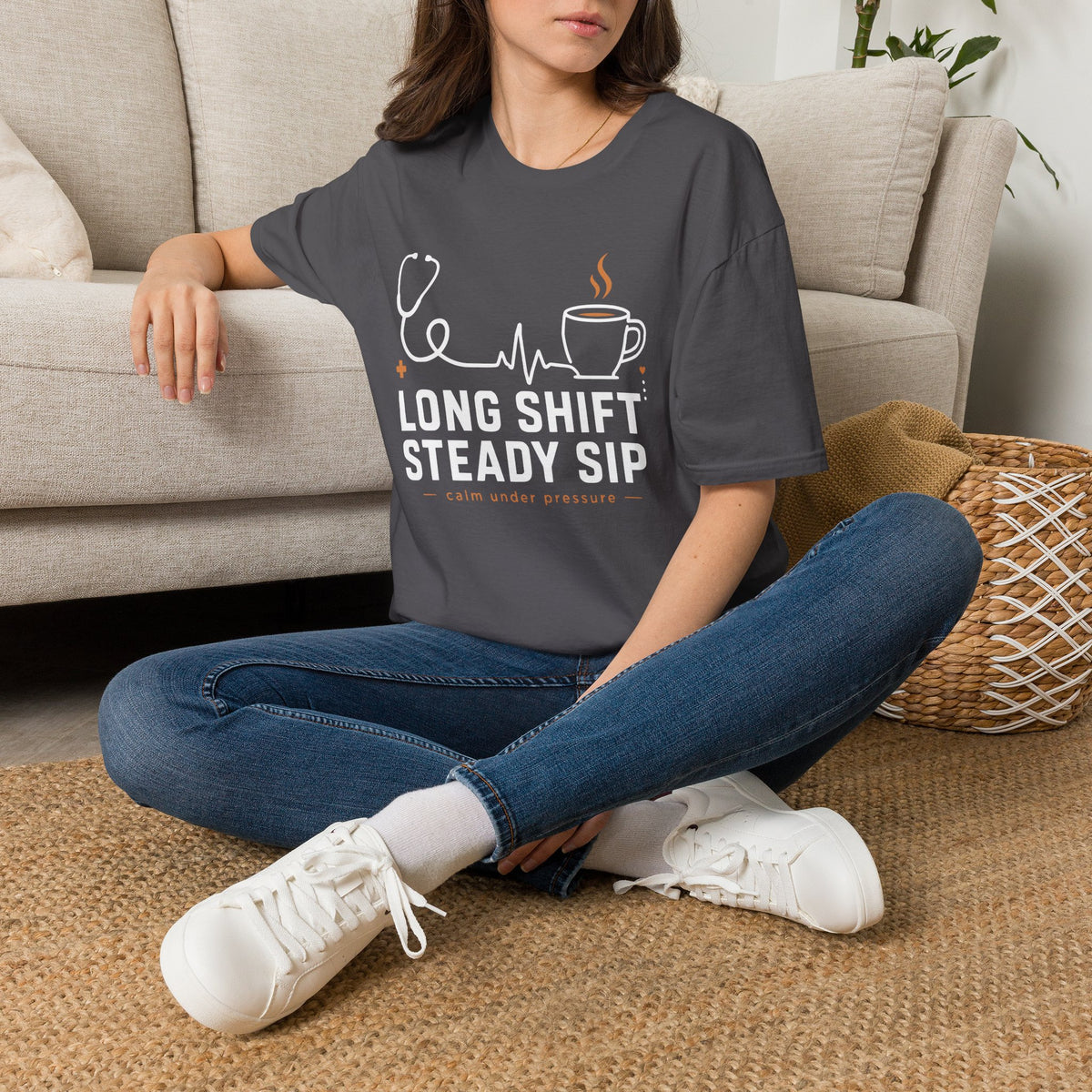 Long Shift Steady Sip Nurse Coffee T-Shirt