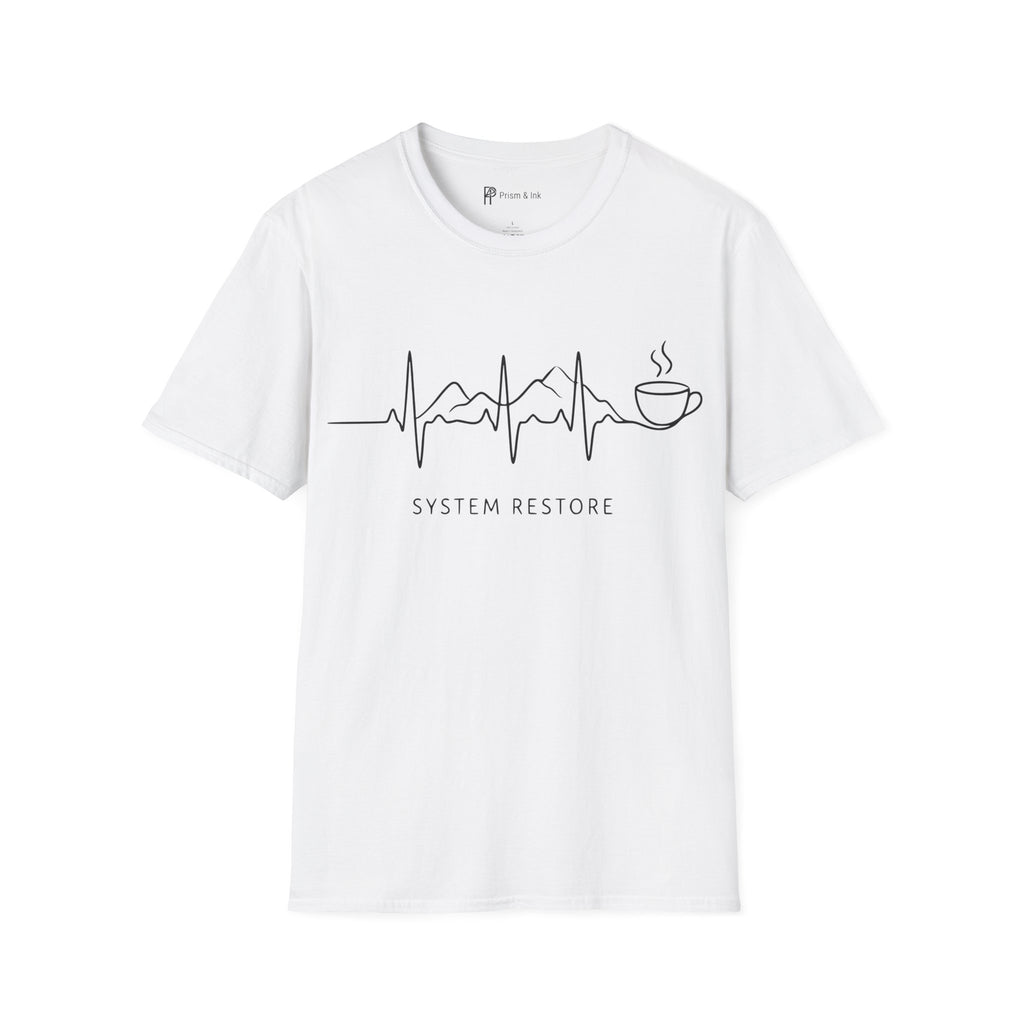 System Restore Coffee ECG Graphic T‑Shirt