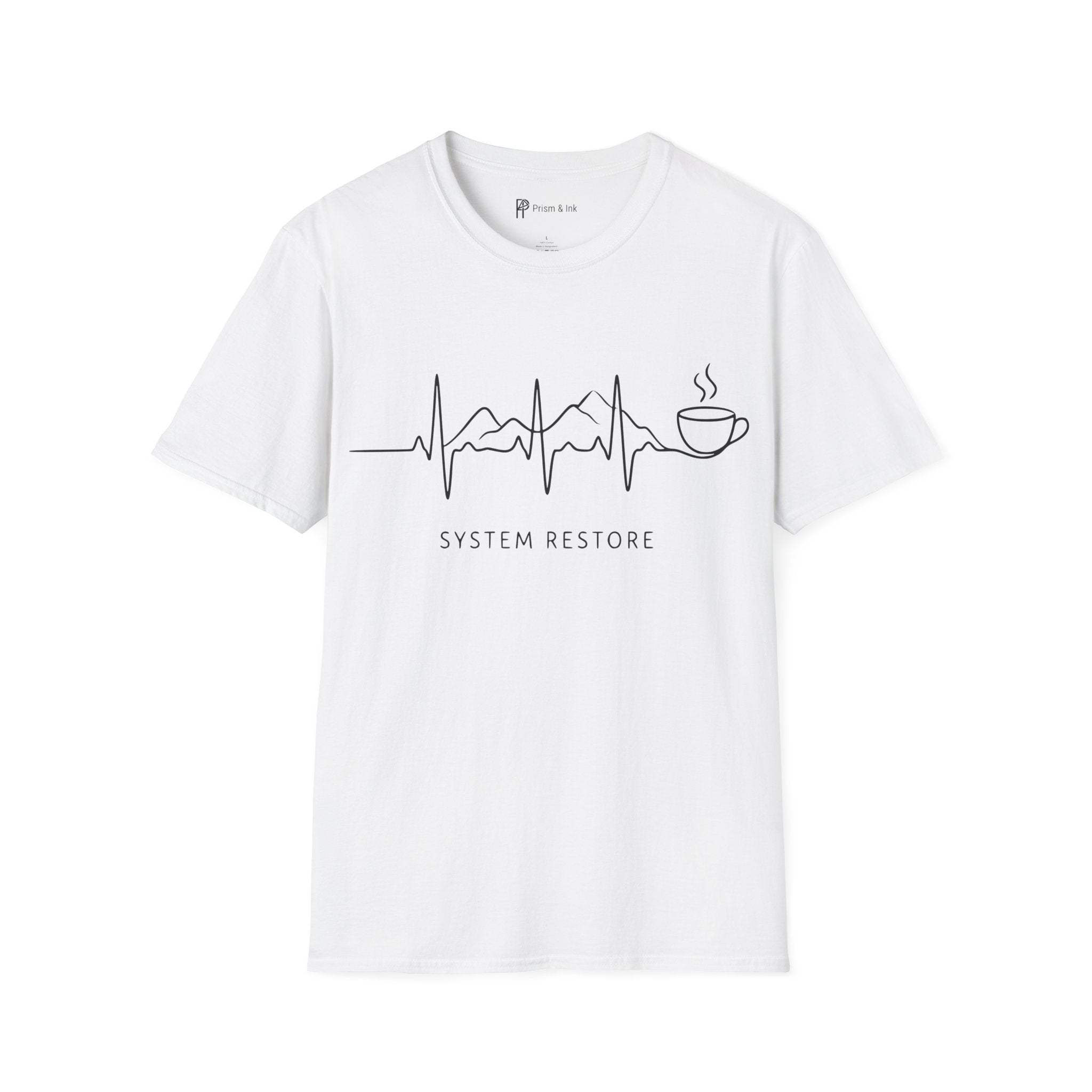 System Restore Coffee ECG Graphic T‑Shirt