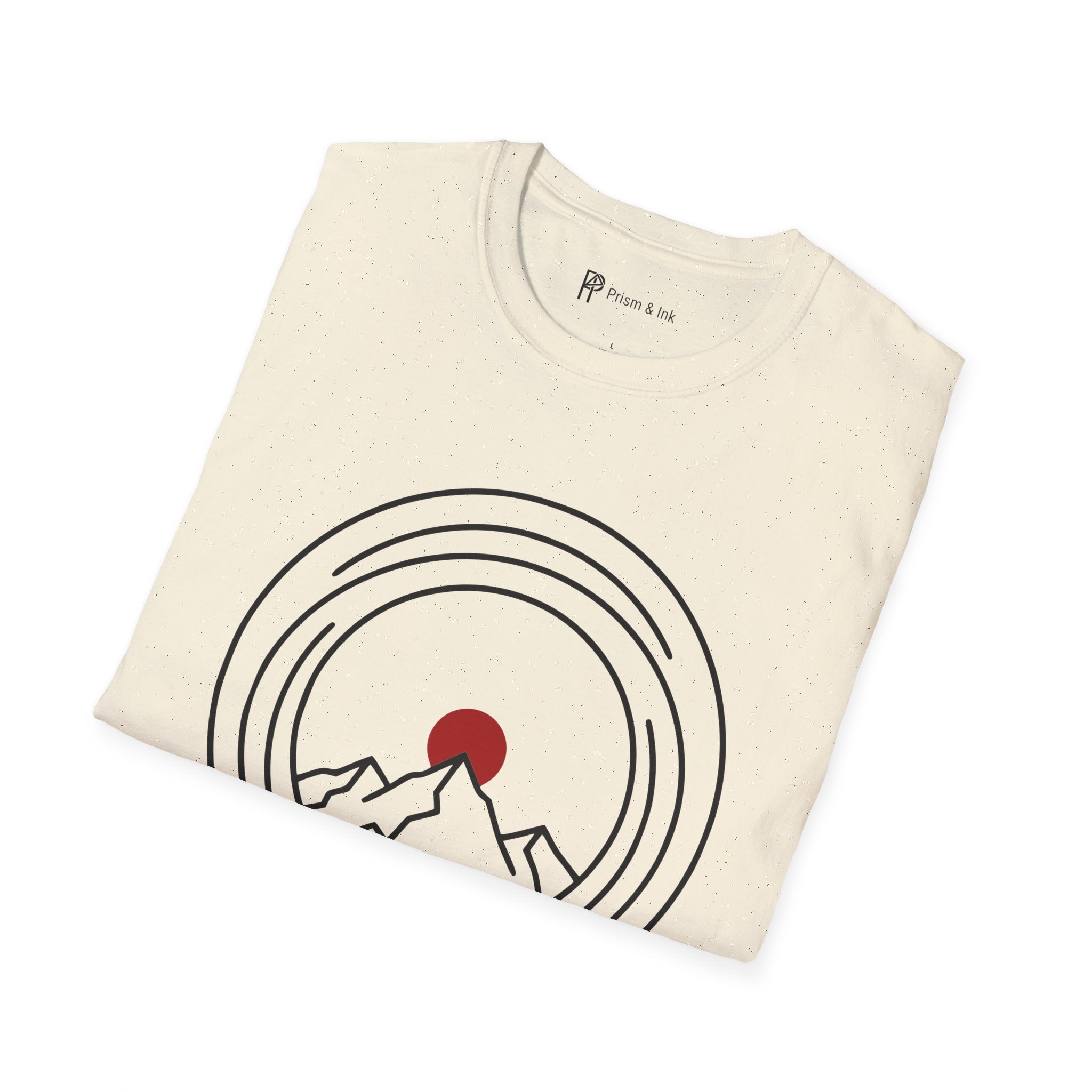 Mountain Horizon T-Shirt — Steaming Camp Mug and Snow Peaks