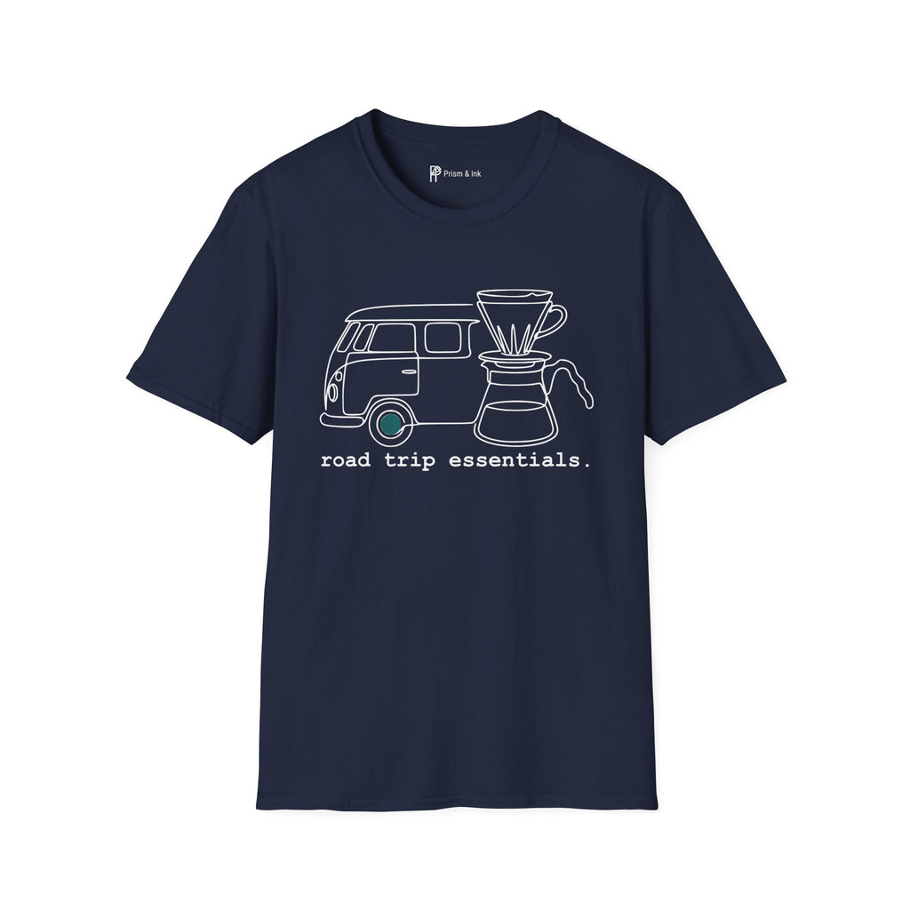 Road Trip Essentials Camper Van & Pour Over Coffee T-Shirt