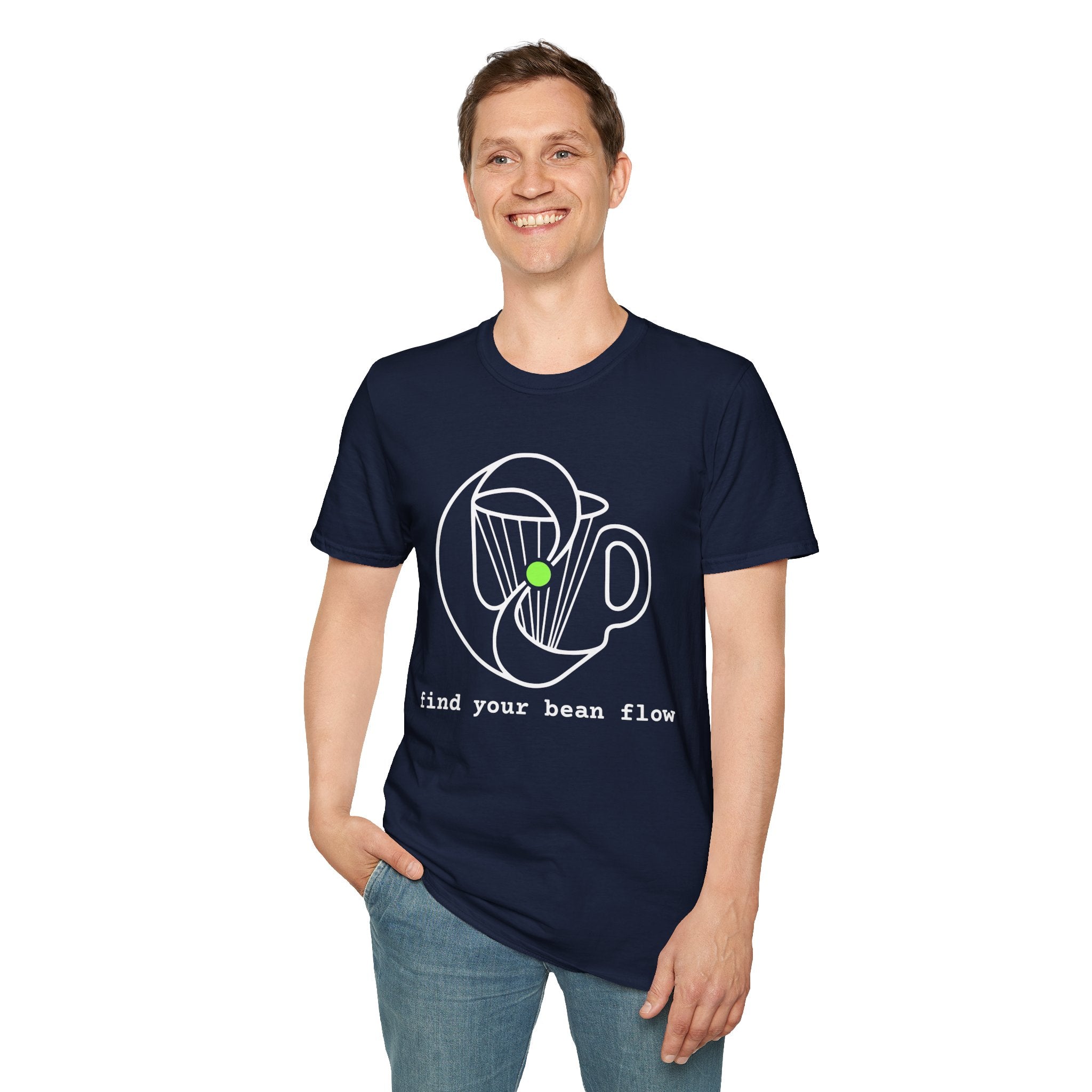 Find Your Bean Flow T-Shirt — Minimalist Coffee Ritual & Bio-Rhythm Line Art