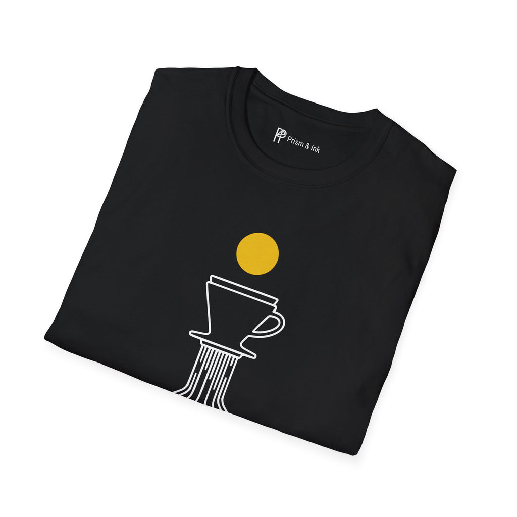 Street Level Brew T-Shirt — Pour-Over Dripper and Crosswalk Silhouette