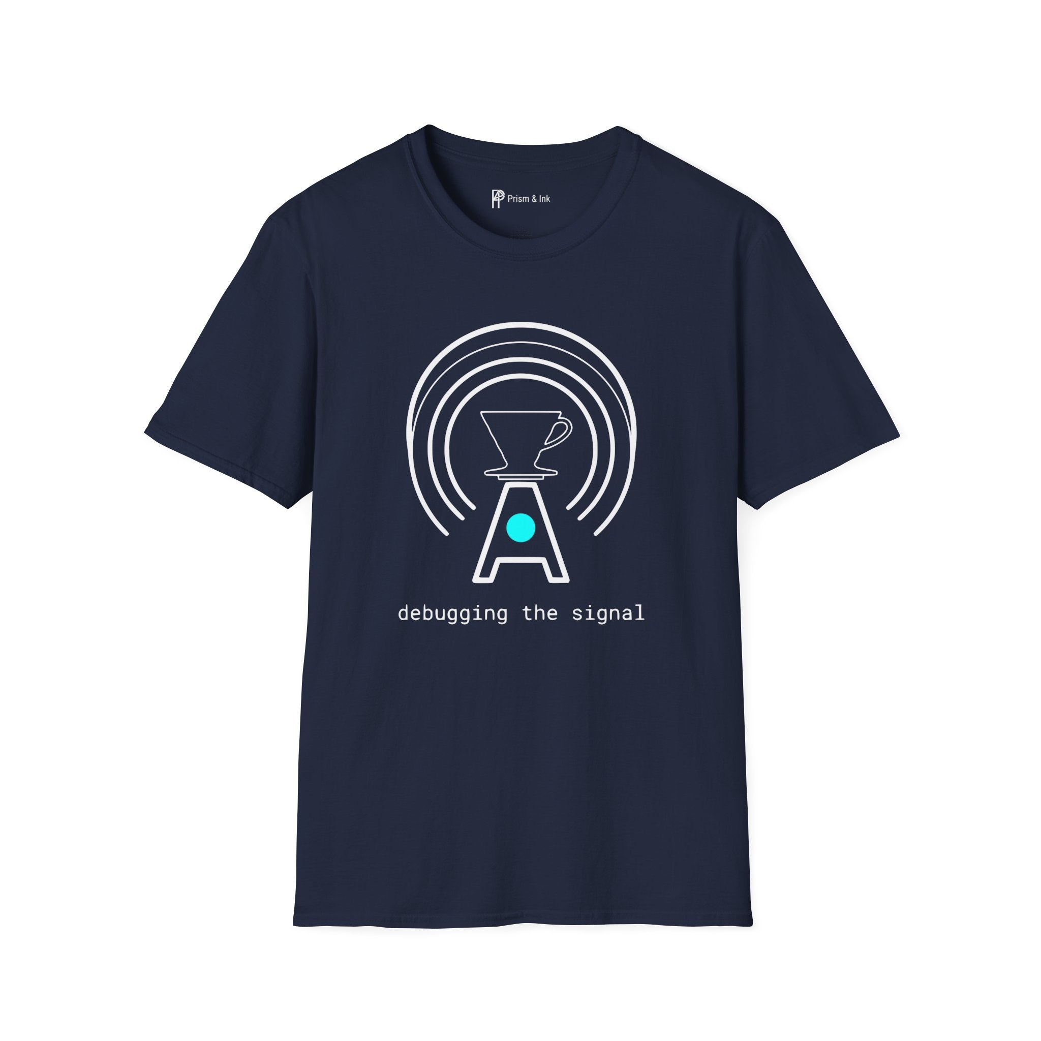 Debugging The Signal T-Shirt — Minimalist Antenna & Coffee Filter Art