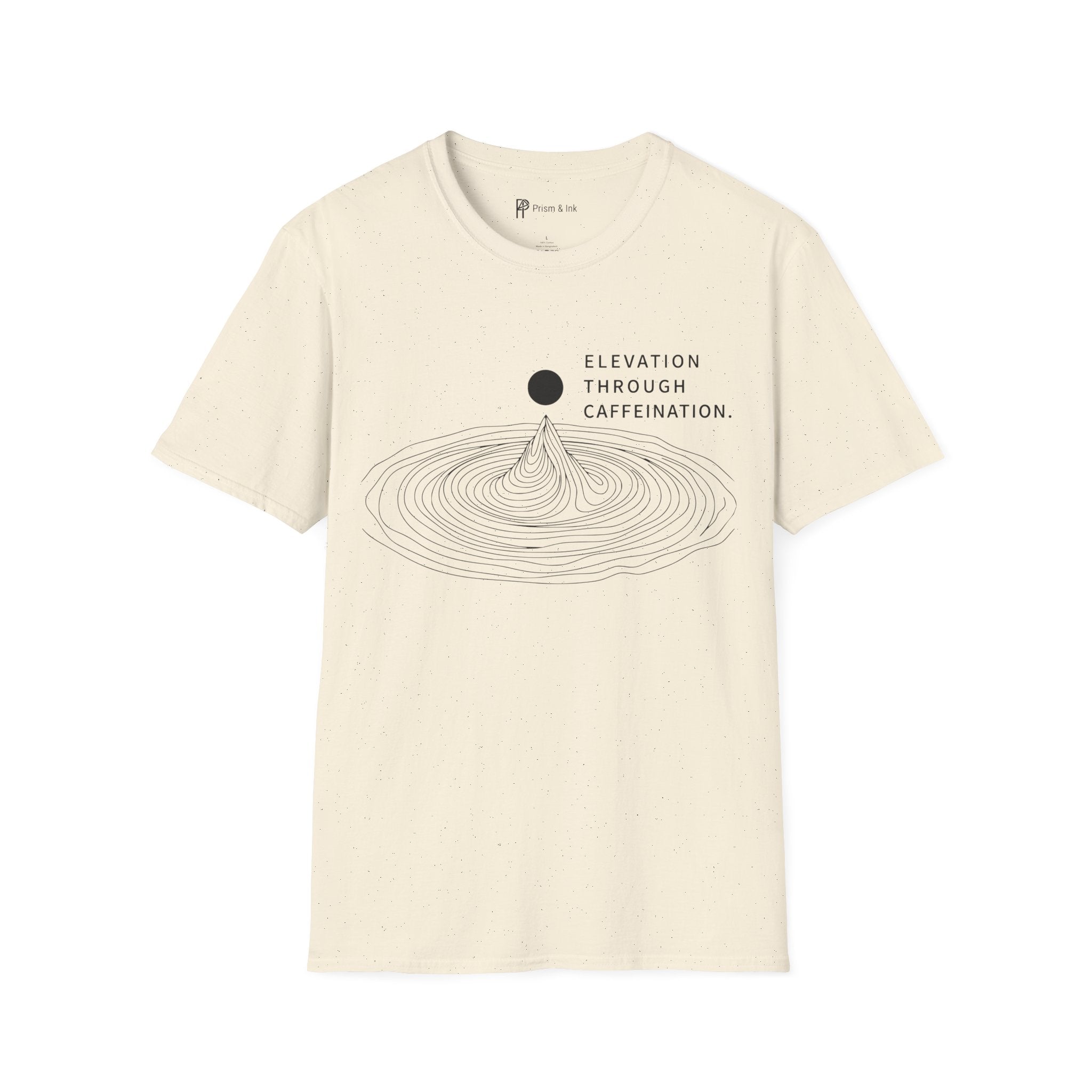 Elevation Through Caffeination T-Shirt — Topographic Peak and Caffeination Graph