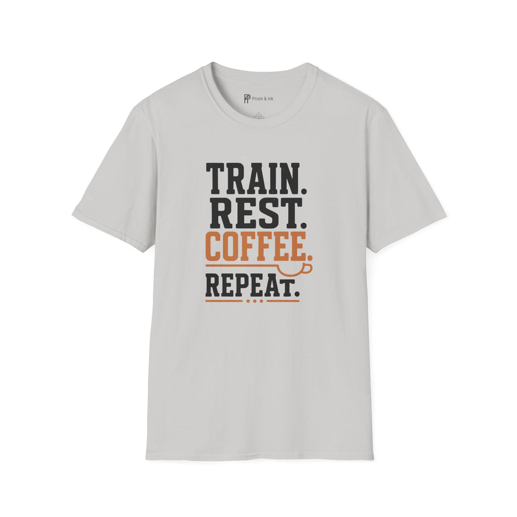 Train Rest Coffee Repeat Minimalist Gym Coffee T-Shirt