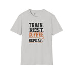 Train Rest Coffee Repeat Minimalist Gym Coffee T-Shirt