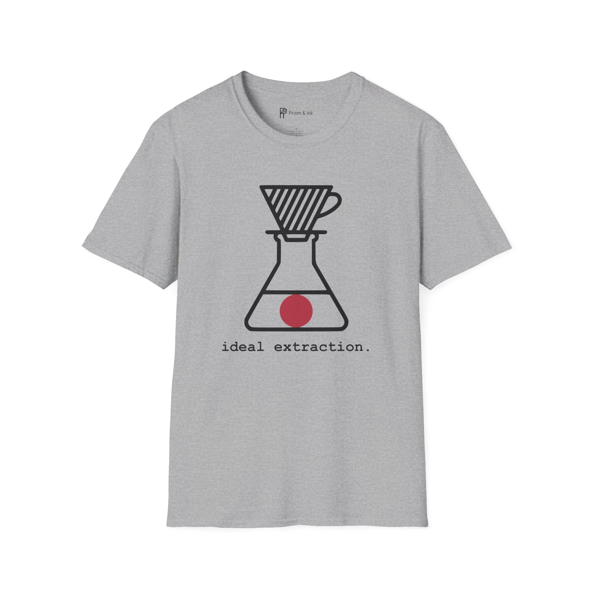 Ideal Extraction T-Shirt — Minimalist Lab Flask & Coffee Science Art