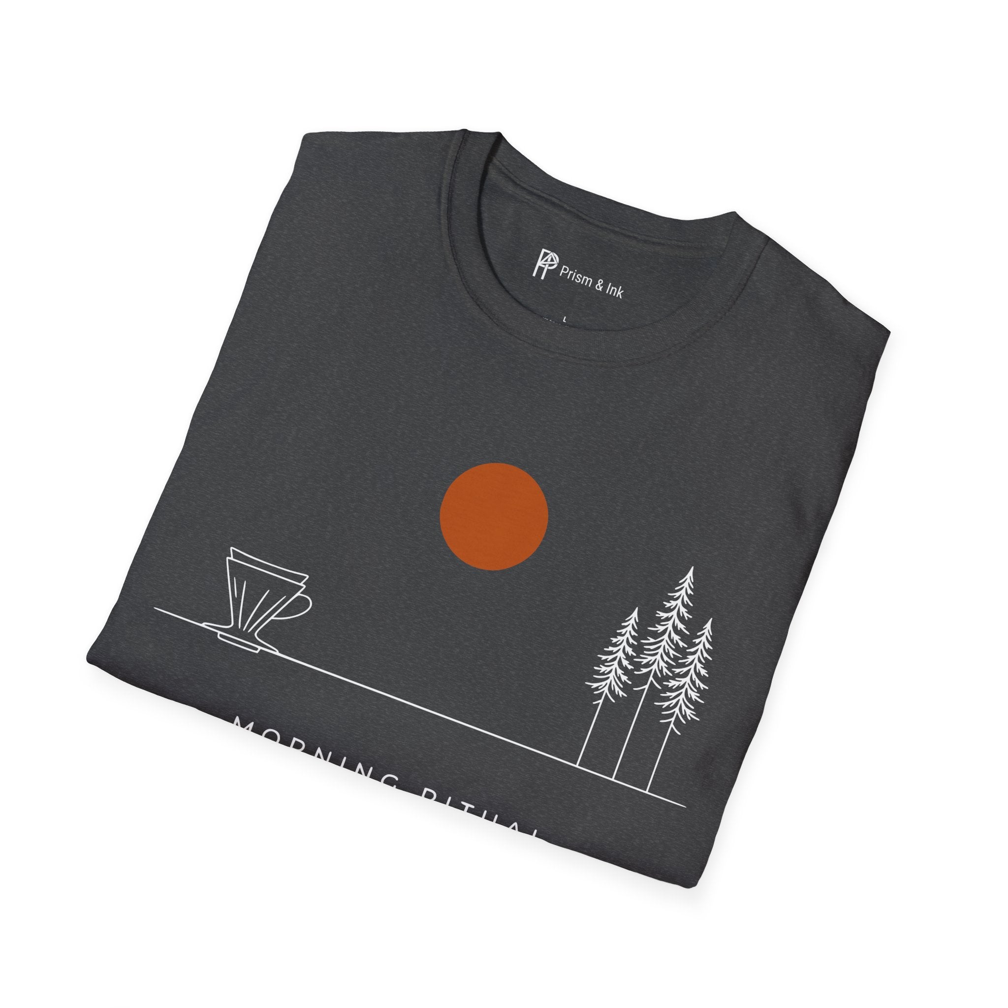 Morning Ritual T-Shirt — Minimalist Pour-Over and Forest Horizon