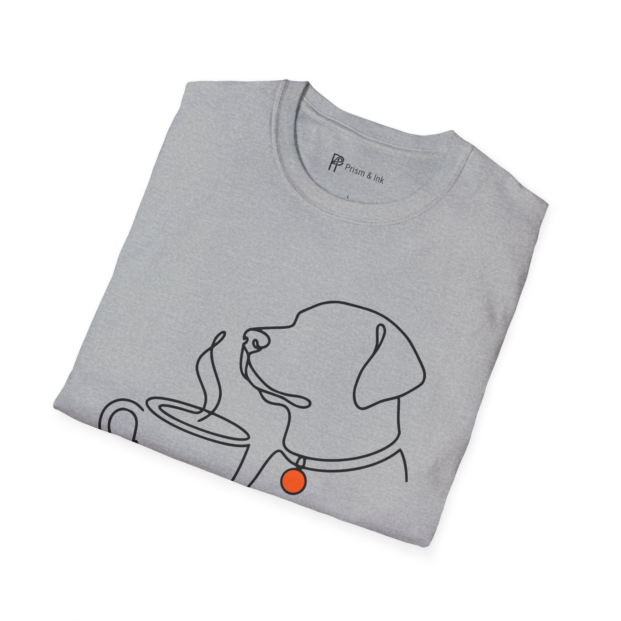 Stay Perked & Pawsitive T-Shirt — Minimal Dog and Coffee Line Art