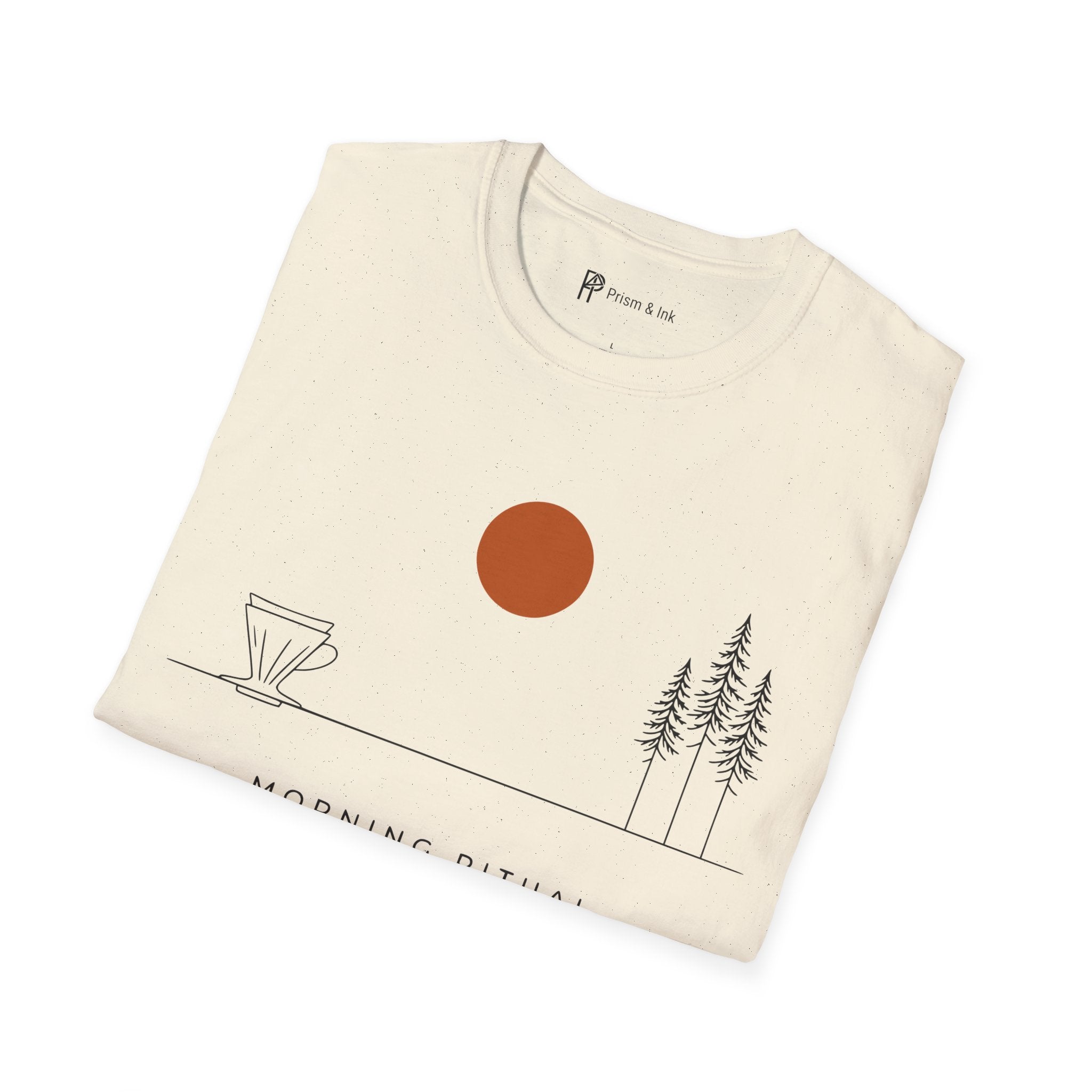 Morning Ritual T-Shirt — Minimalist Pour-Over and Forest Horizon