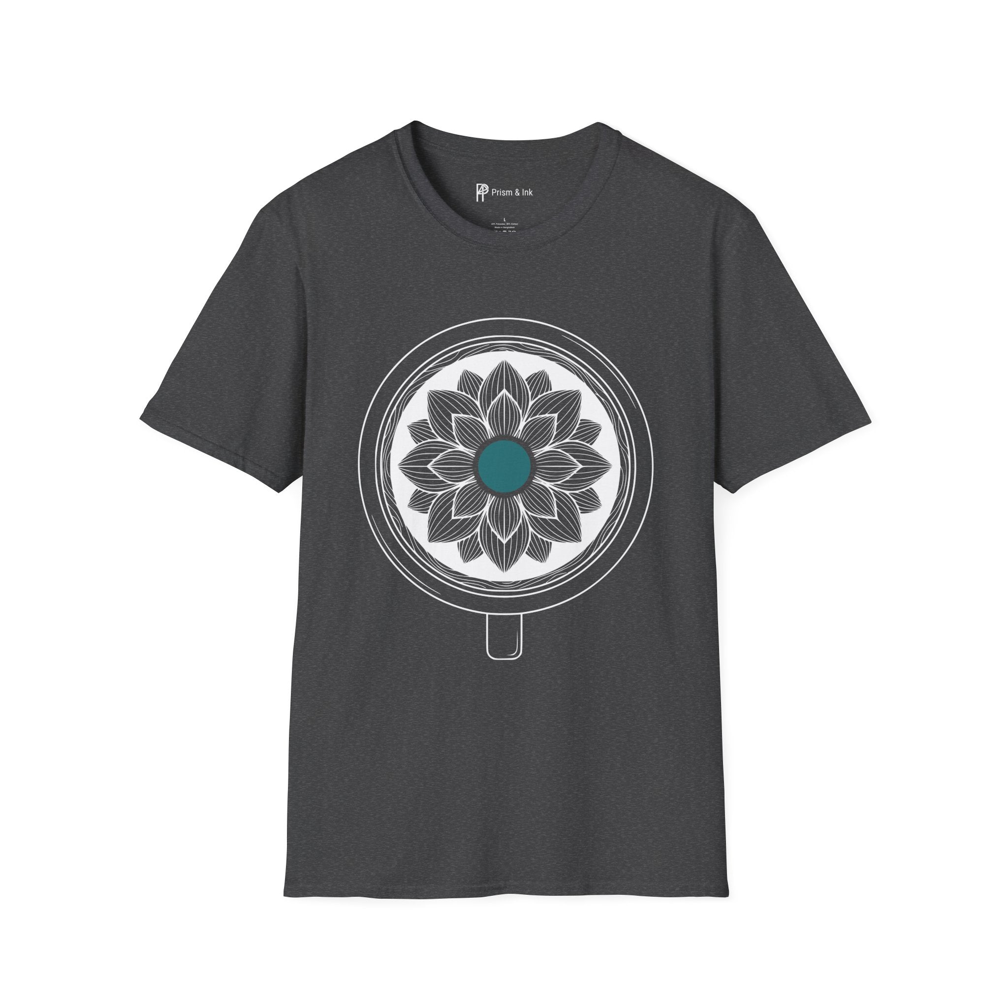 Caffeine Bloom T-Shirt — Mandala Lotus Coffee Cup Silhouette