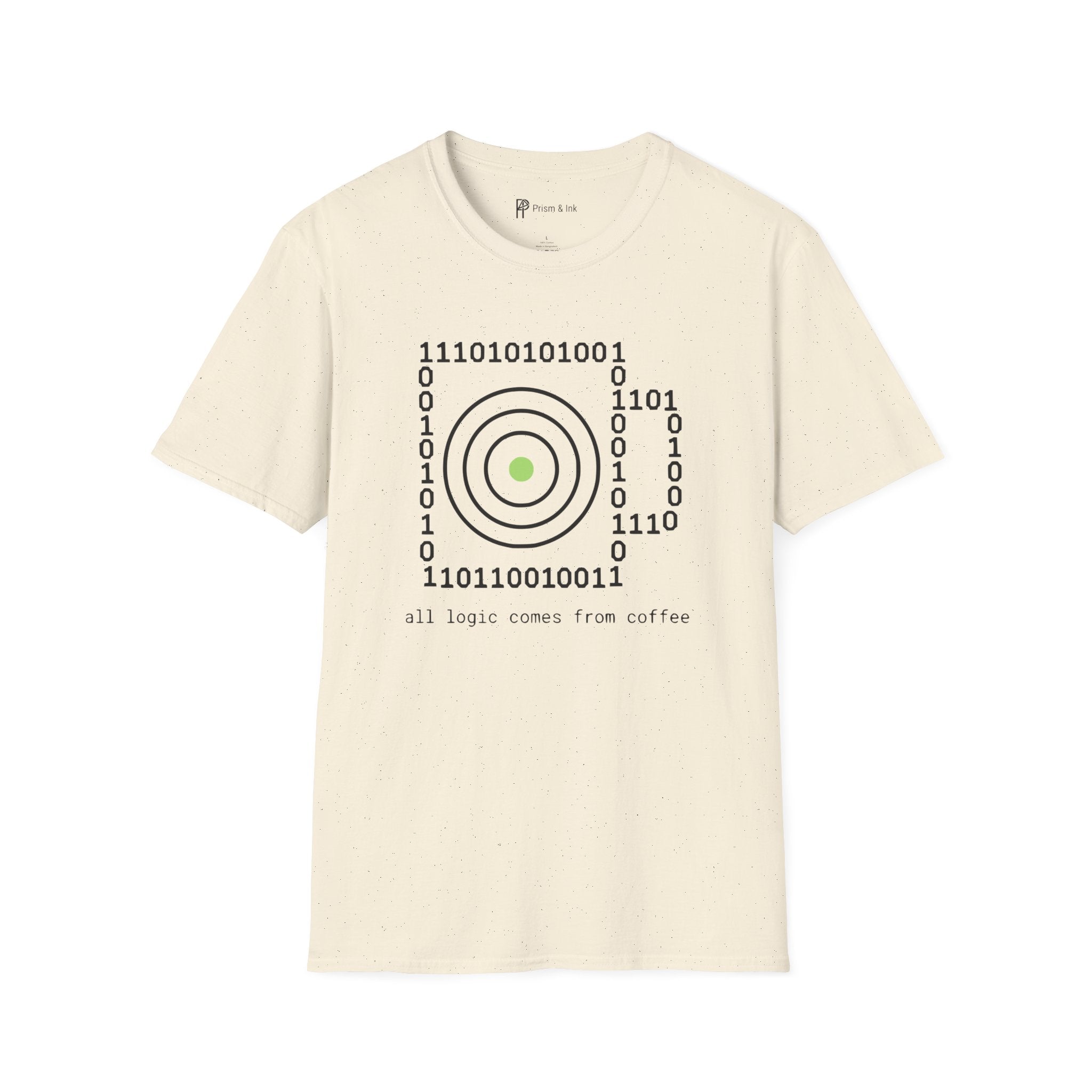 Binary Code Target T-Shirt — "All Logic Comes From Coffee" Geek T-Shirt
