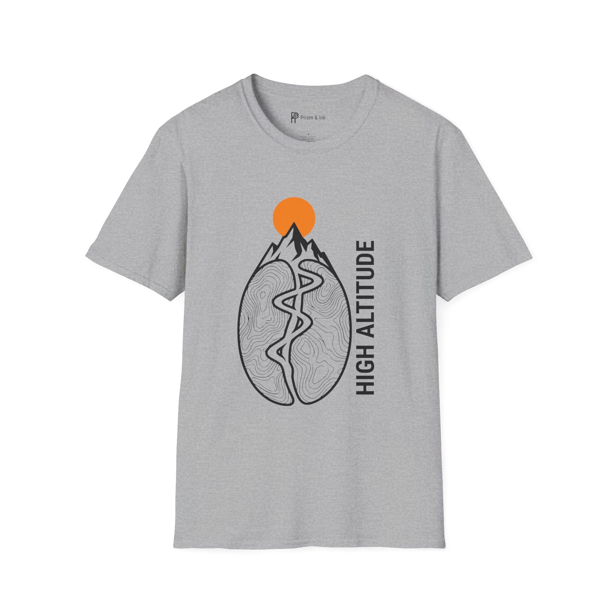 High Altitude T-Shirt — Topographic Coffee Bean Mountain Peak