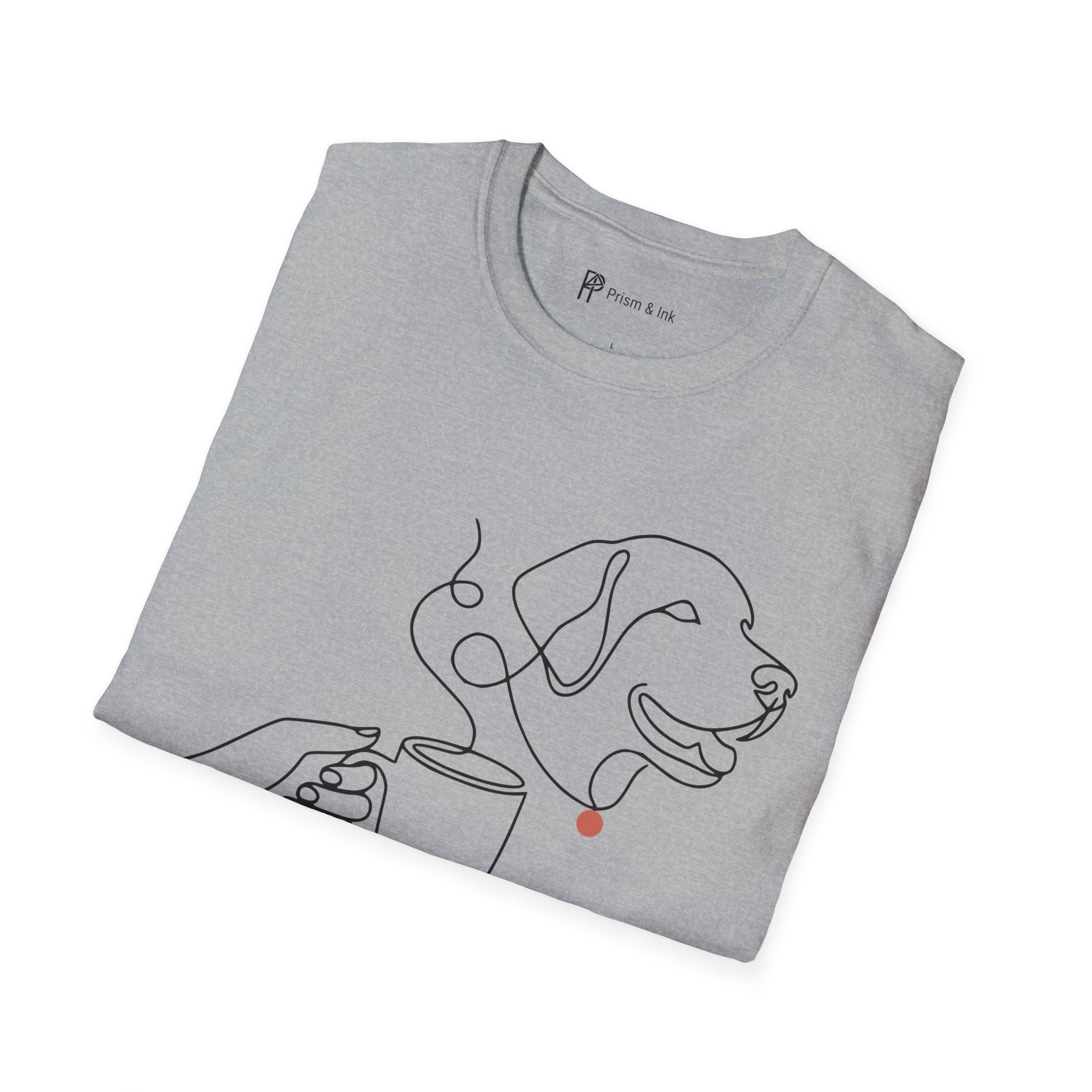 Coffee & Dogs T-Shirt — One Line Art Labrador and Steaming Cup