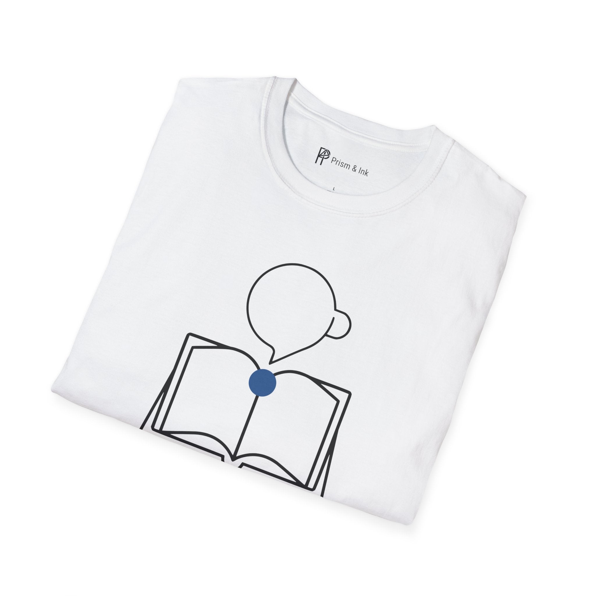 Fluent Thoughts Focused Shots T-Shirt — Minimalist Open Book & Coffee Art