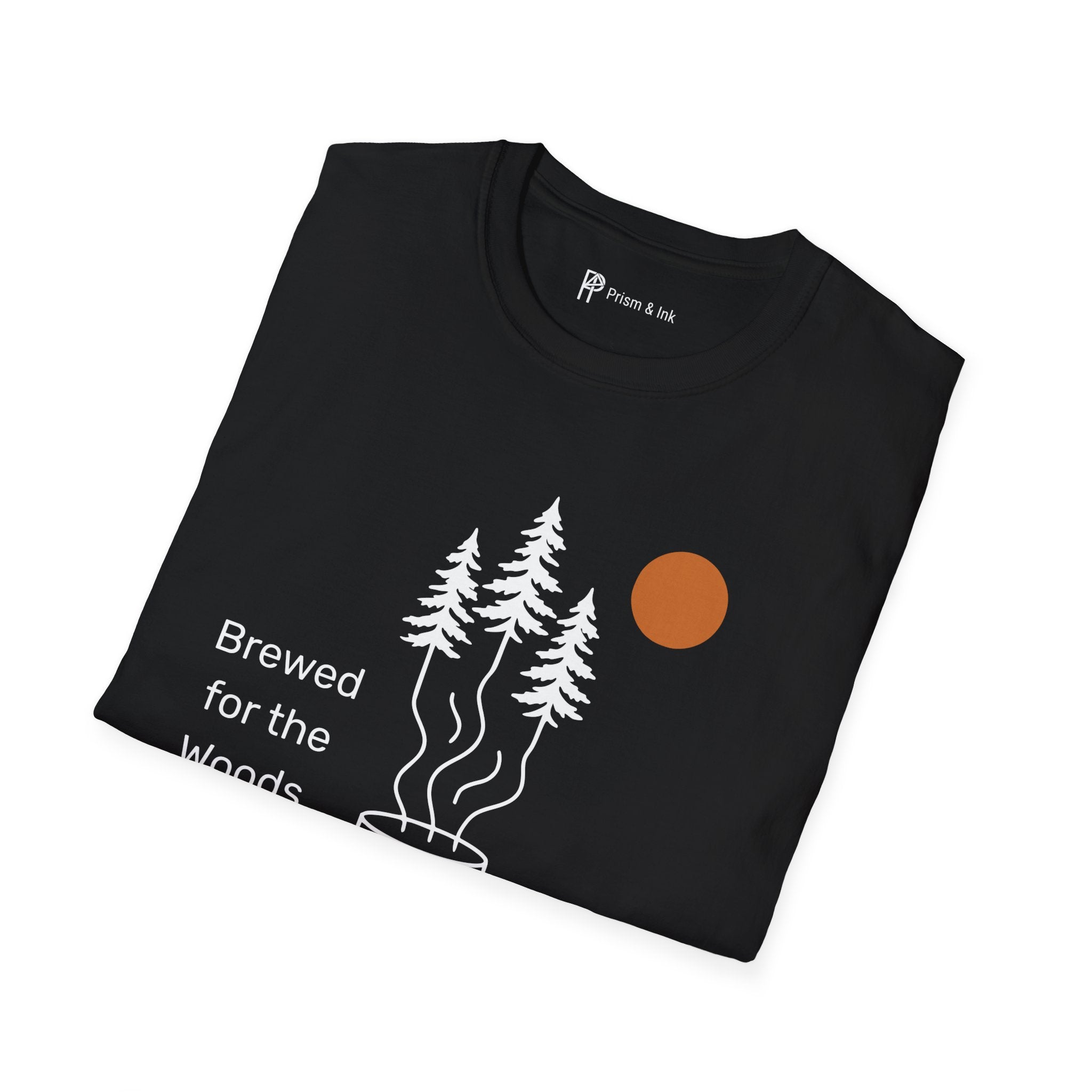 Brewed for the Woods T-Shirt — Coffee Steam Pine Tree Graph