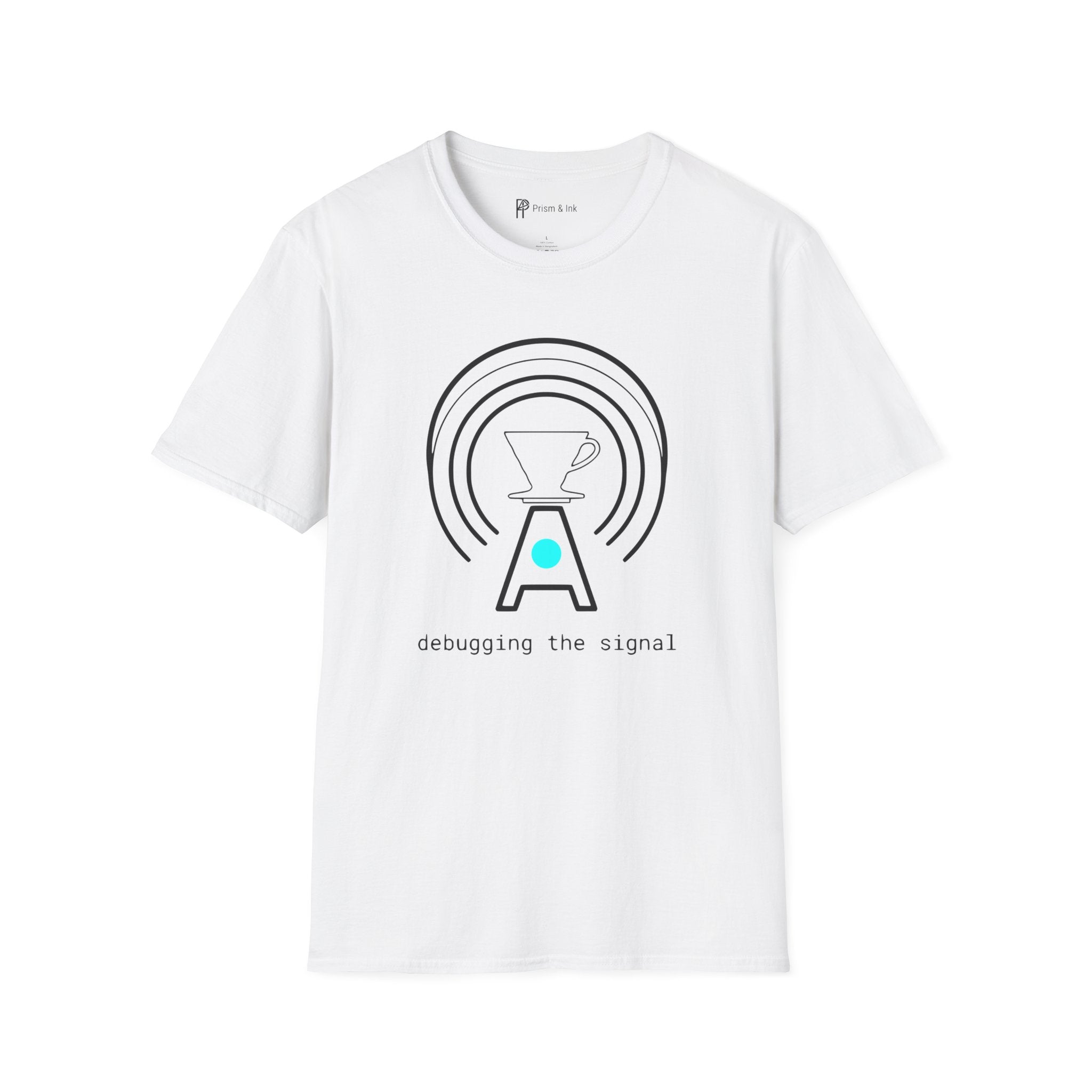 Debugging The Signal T-Shirt — Minimalist Antenna & Coffee Filter Art