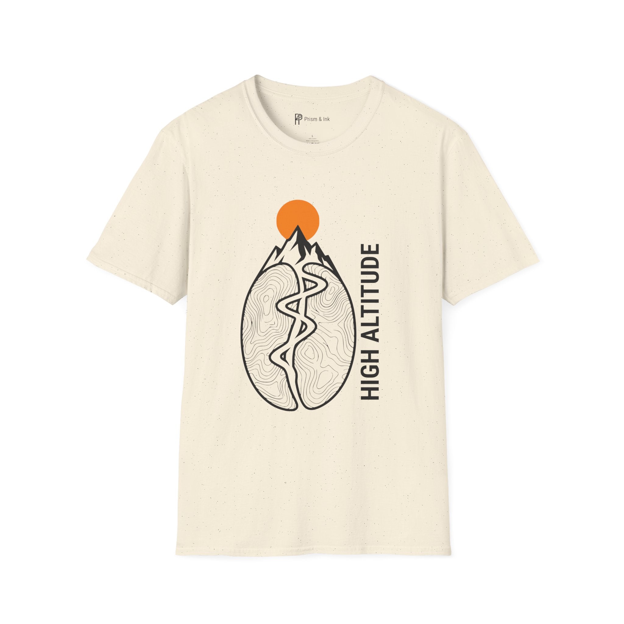 High Altitude T-Shirt — Topographic Coffee Bean Mountain Peak