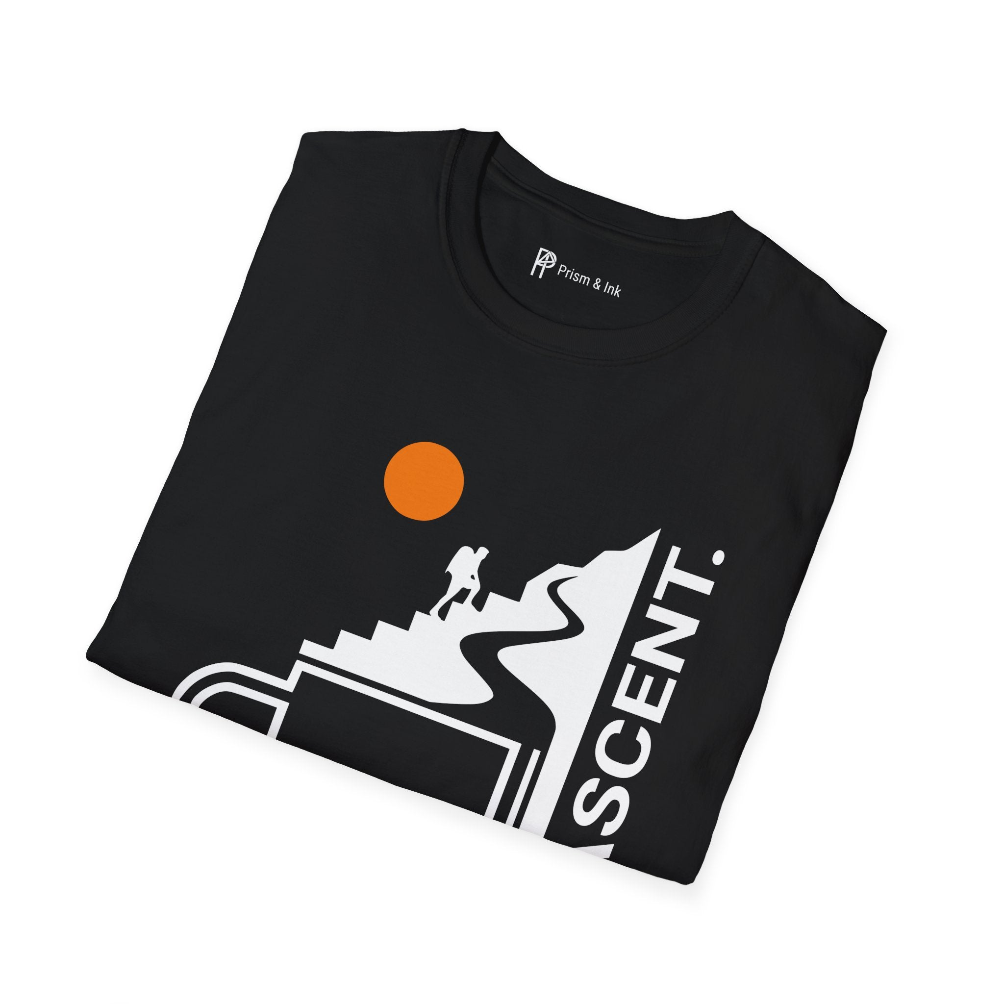 The Ascent T-Shirt — Coffee Cup Mountain Stairs and Hiker