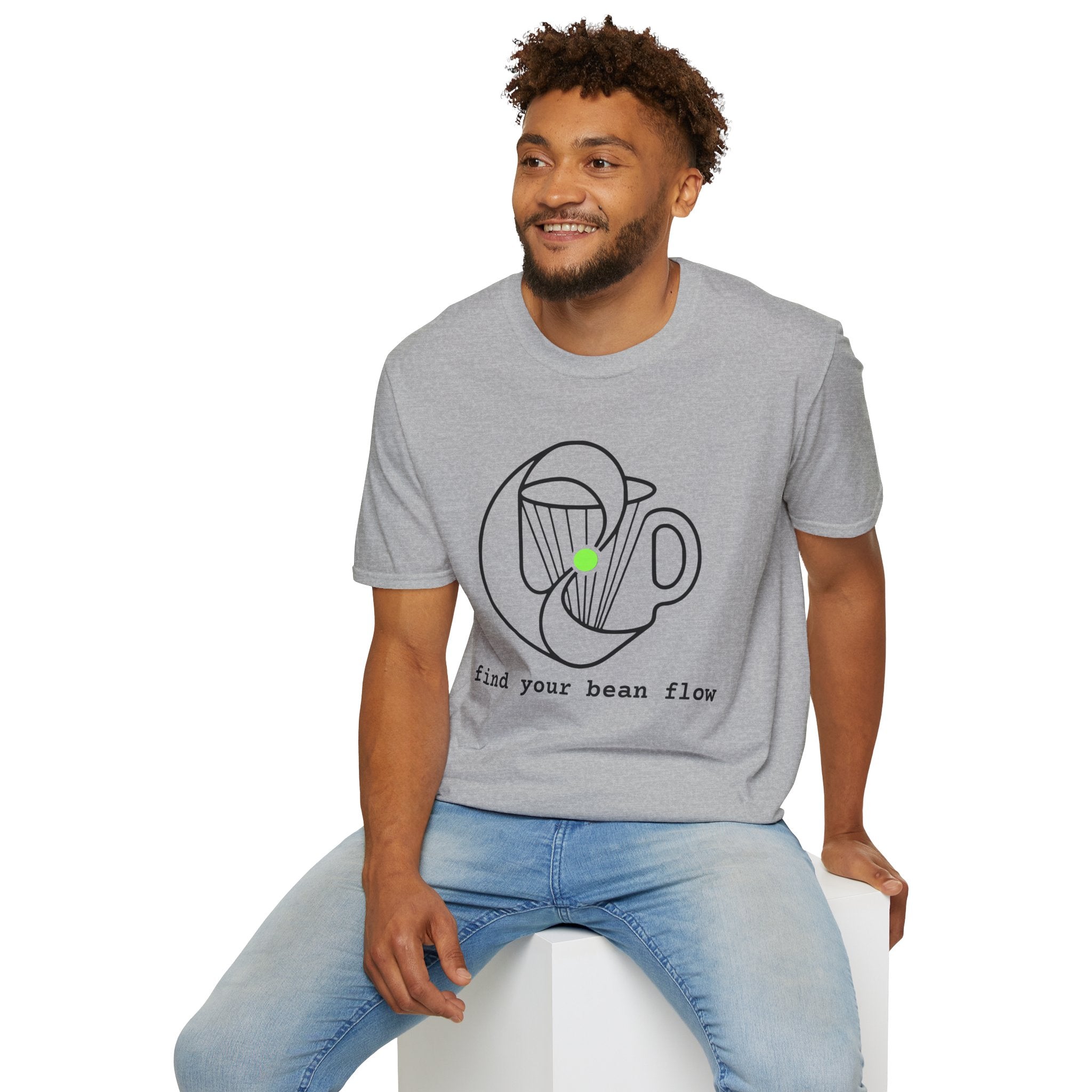 Find Your Bean Flow T-Shirt — Minimalist Coffee Ritual & Bio-Rhythm Line Art