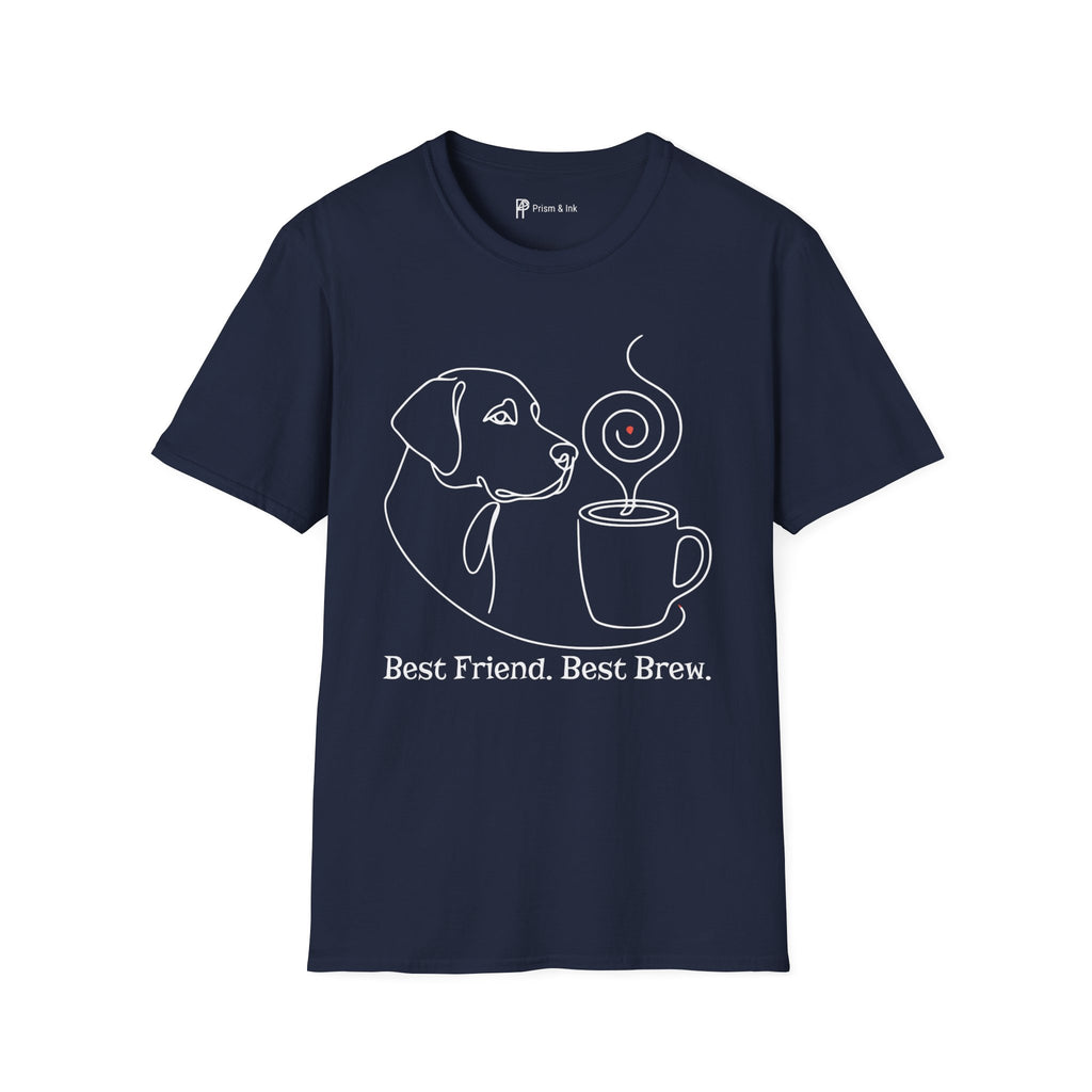 Best Friend Best Brew Minimalist Dog & Coffee Line Art T-Shirt