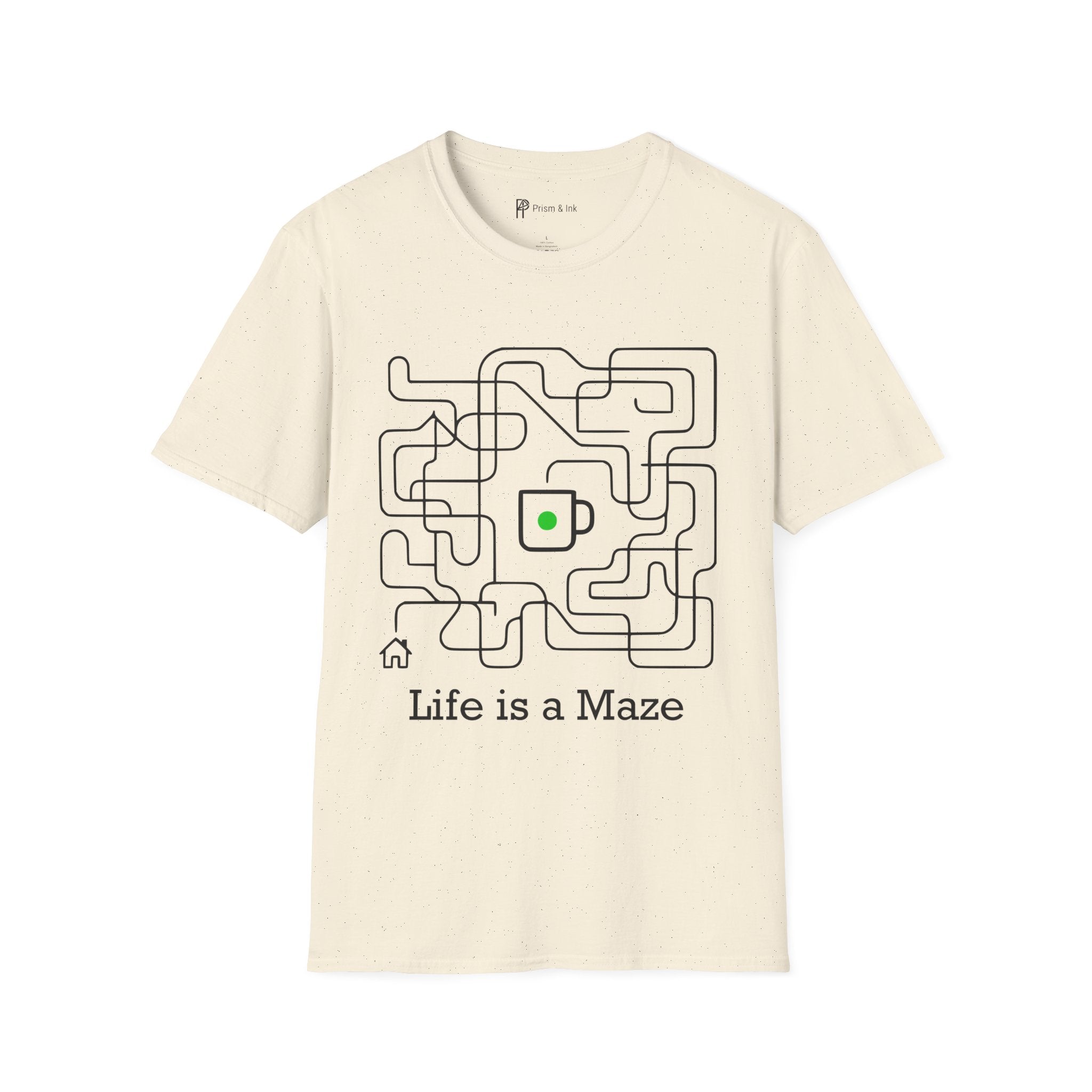 Life is a Maze Coffee T-Shirt — Minimalist Path to Home & Caffeine Art