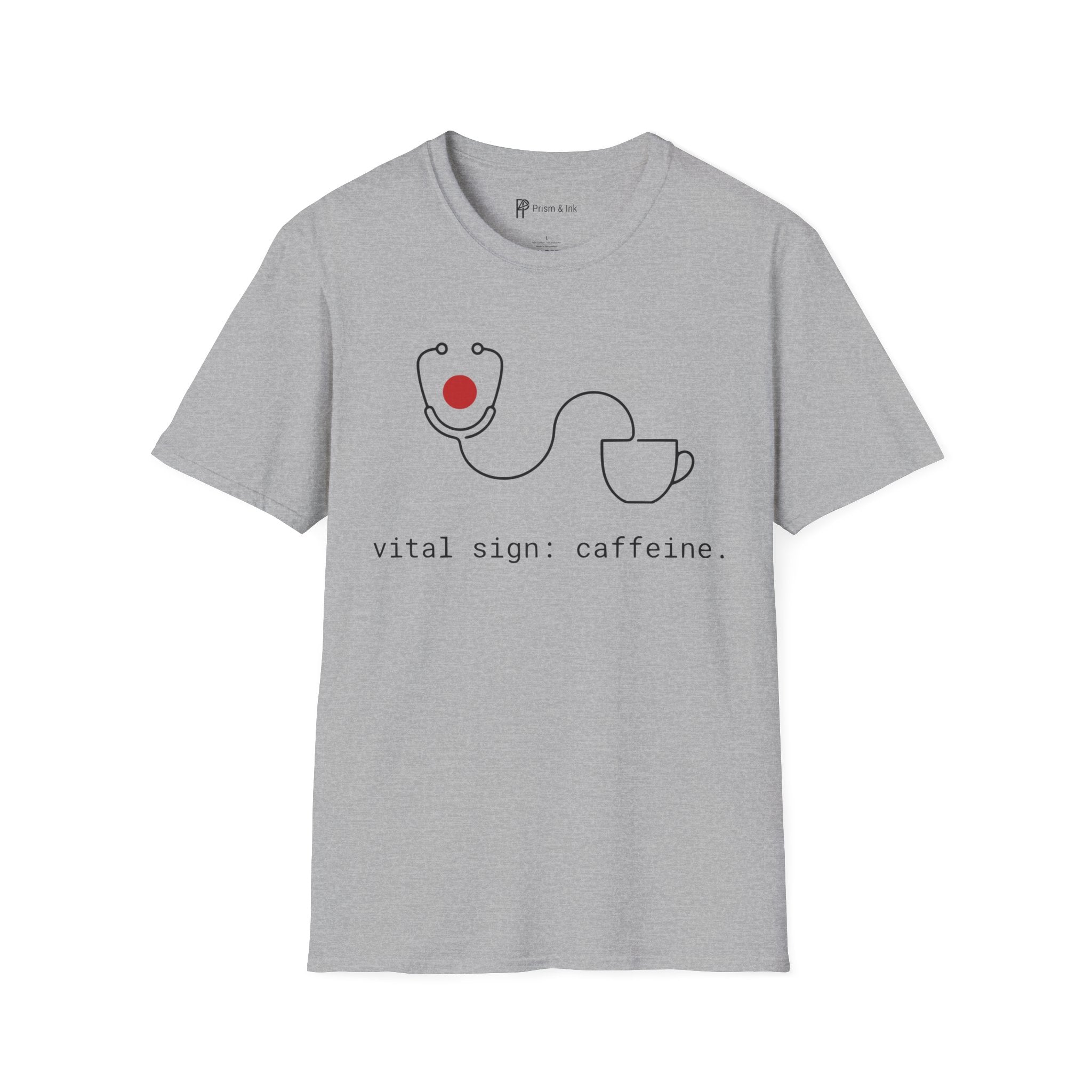 Vital Sign: Caffeine T-Shirt — Minimalist Stethoscope & Coffee Art