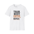 Train Rest Coffee Repeat Minimalist Gym Coffee T-Shirt