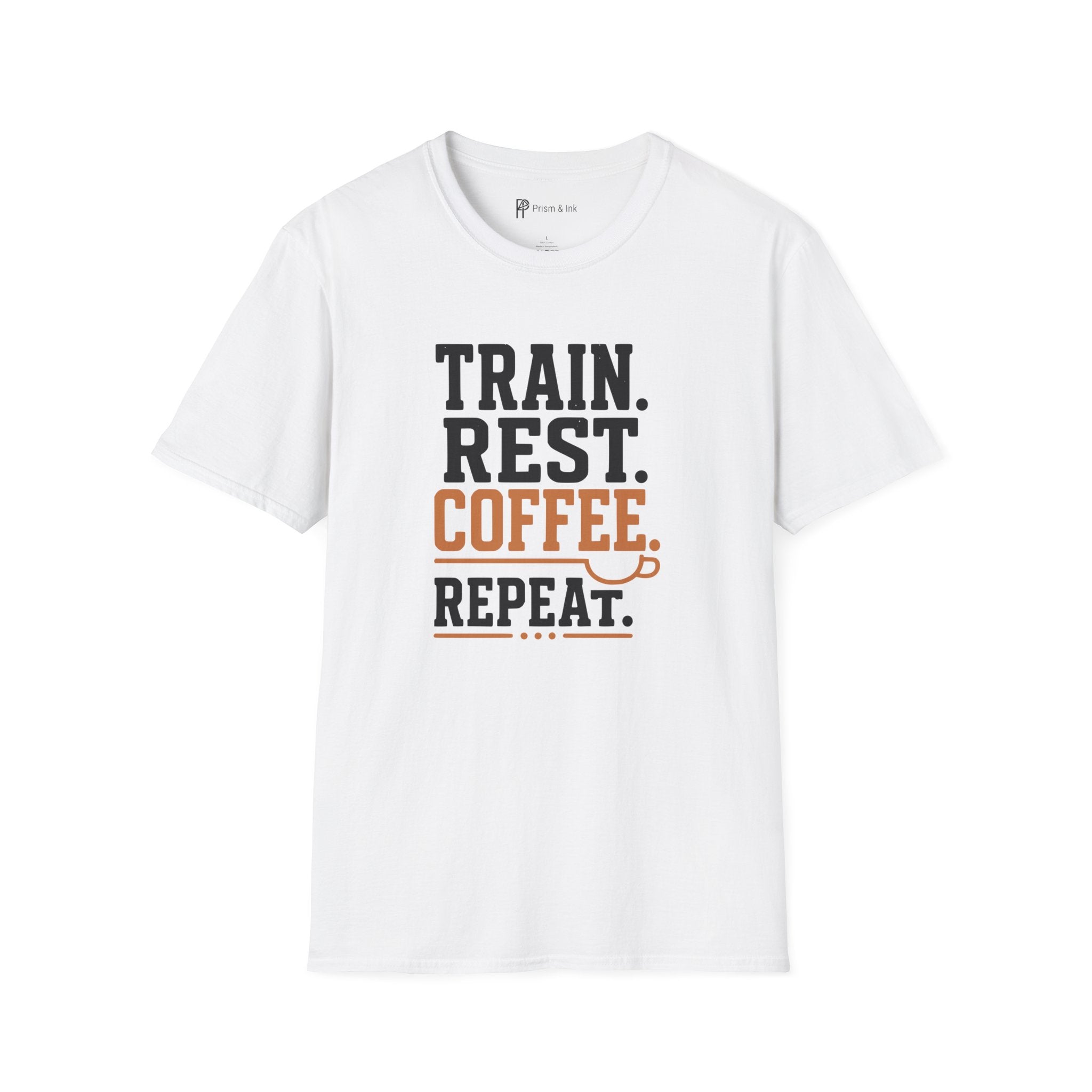 Train Rest Coffee Repeat Minimalist Gym Coffee T-Shirt