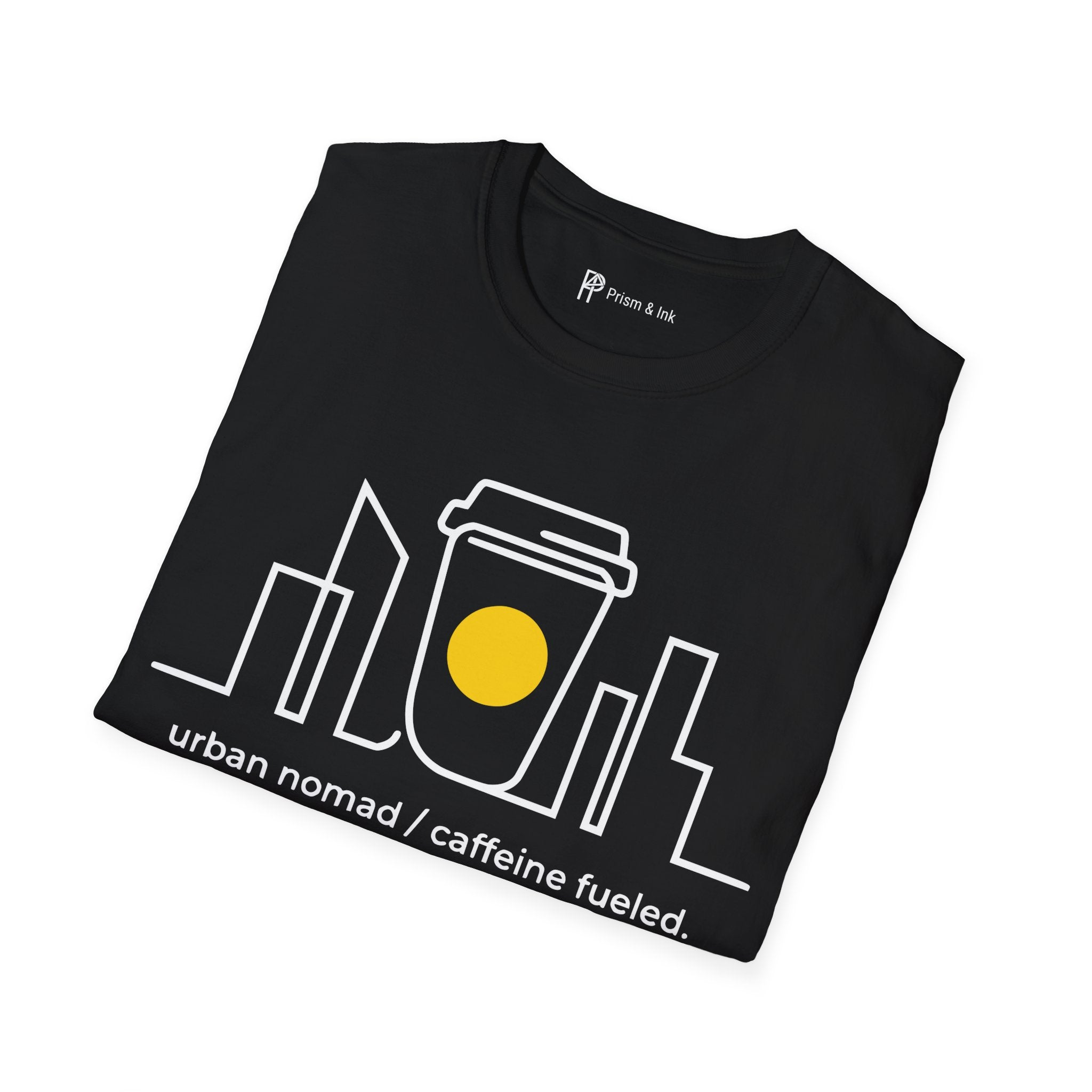 Urban Nomad T-Shirt — City Skyline and Caffeine Fuel