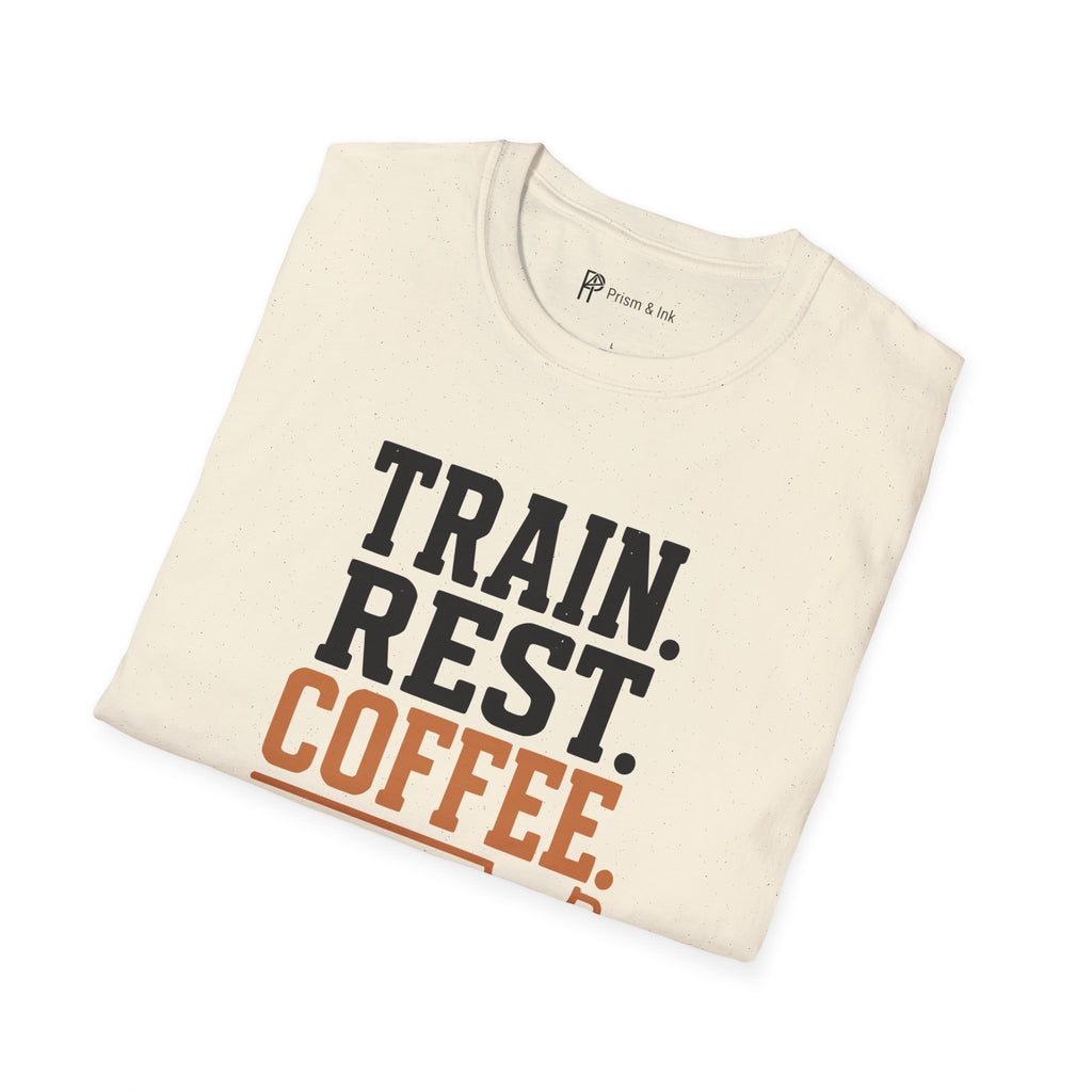 Train Rest Coffee Repeat Minimalist Gym Coffee T-Shirt