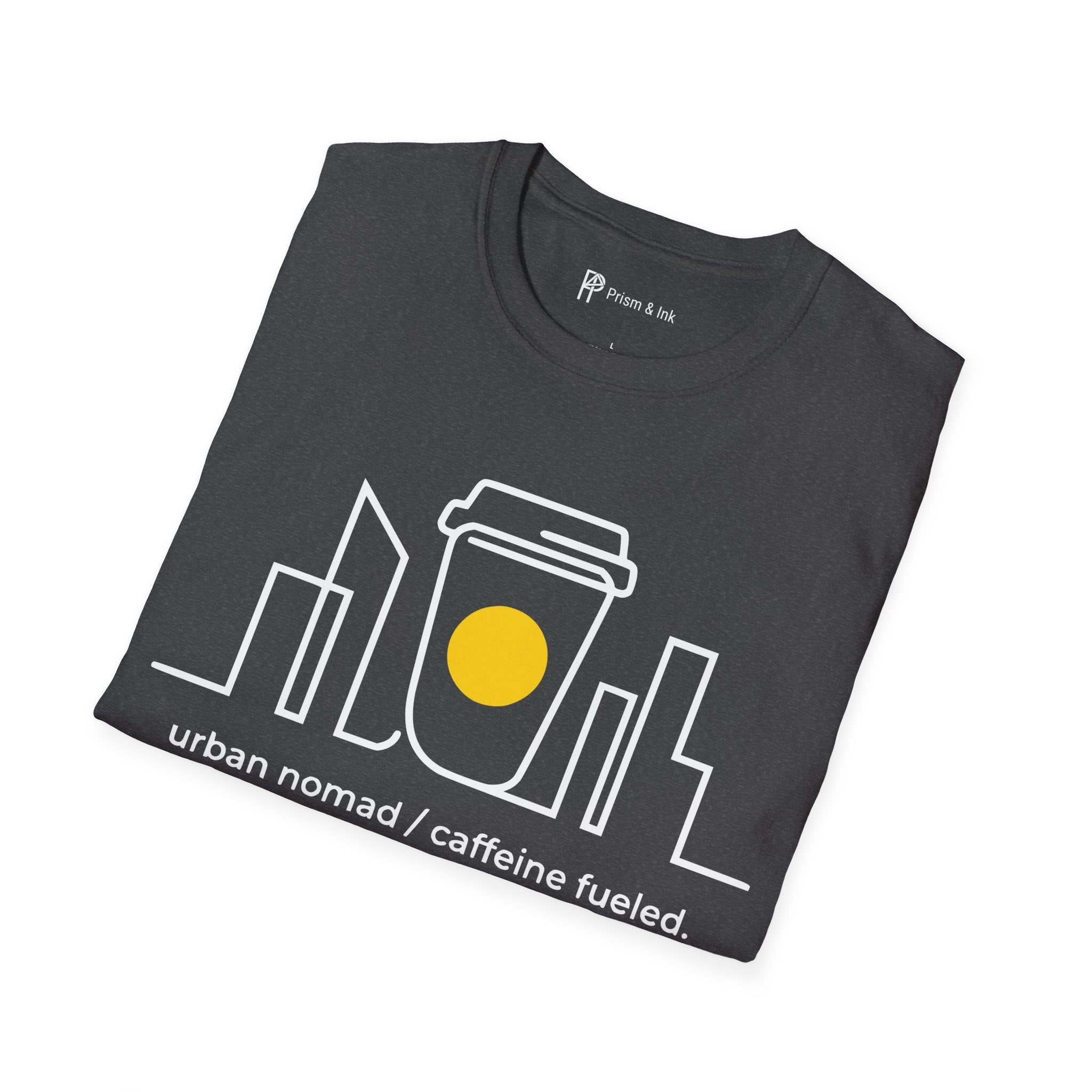 Urban Nomad T-Shirt — City Skyline and Caffeine Fuel