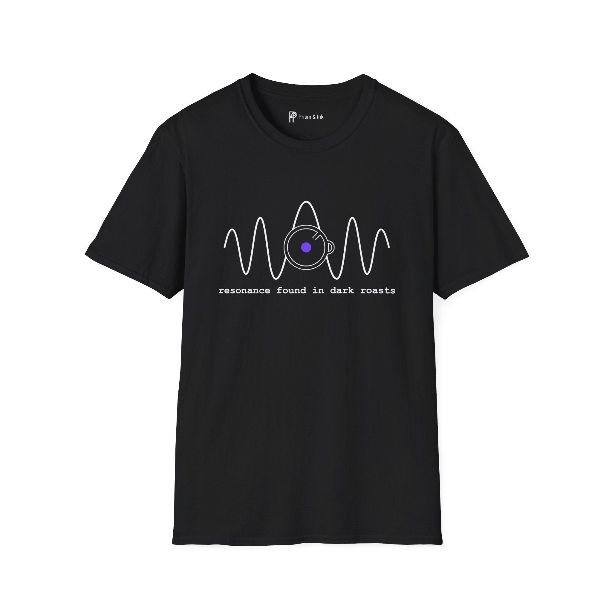 Dark Roast Resonance T-Shirt — Minimalist Audio Wave & Coffee Cup Art