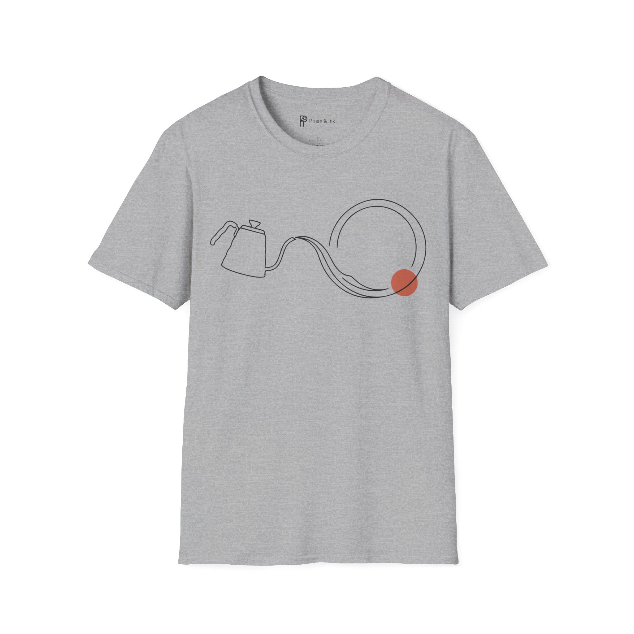 Fluid Brew T-Shirt — Minimalist Gooseneck Kettle and Flowing Circle