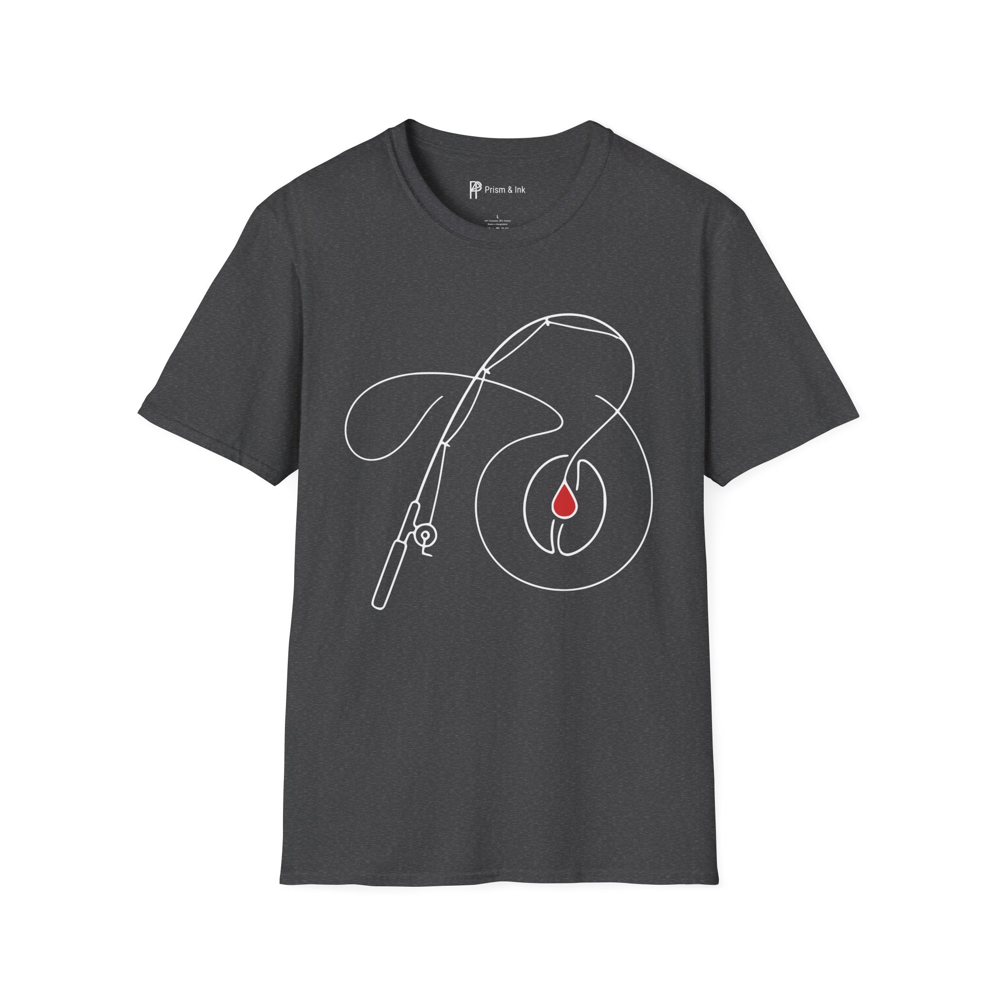 Casting for Caffeine T-Shirt — Minimalist Fly Fishing & Coffee Bean Art