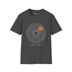 Slow Brew T-Shirt — Tree Ring Growth and Coffee Cup Silhouette