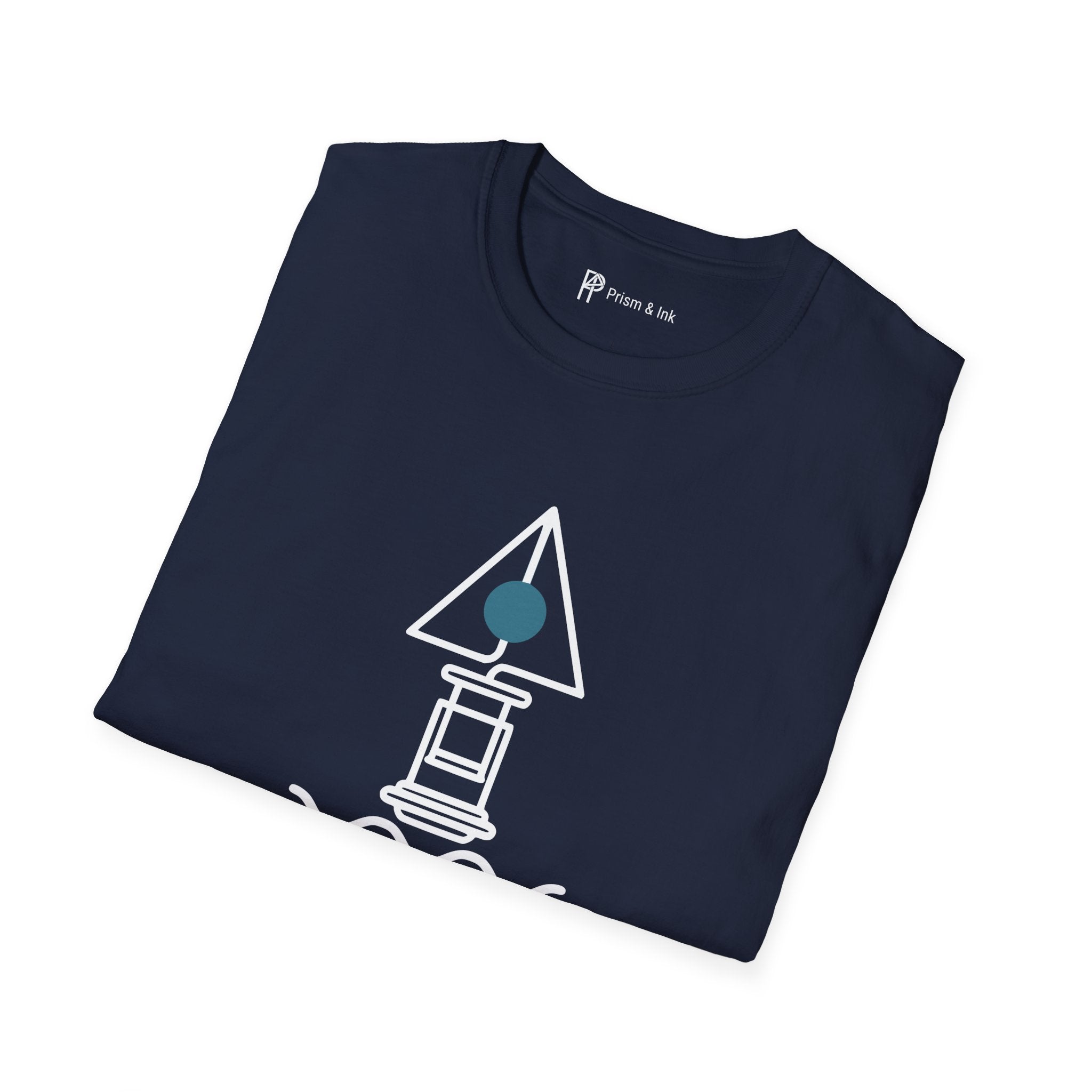 Navigating The Morning Mist T-Shirt — Minimalist Coffee Press & Maritime Buoy Art