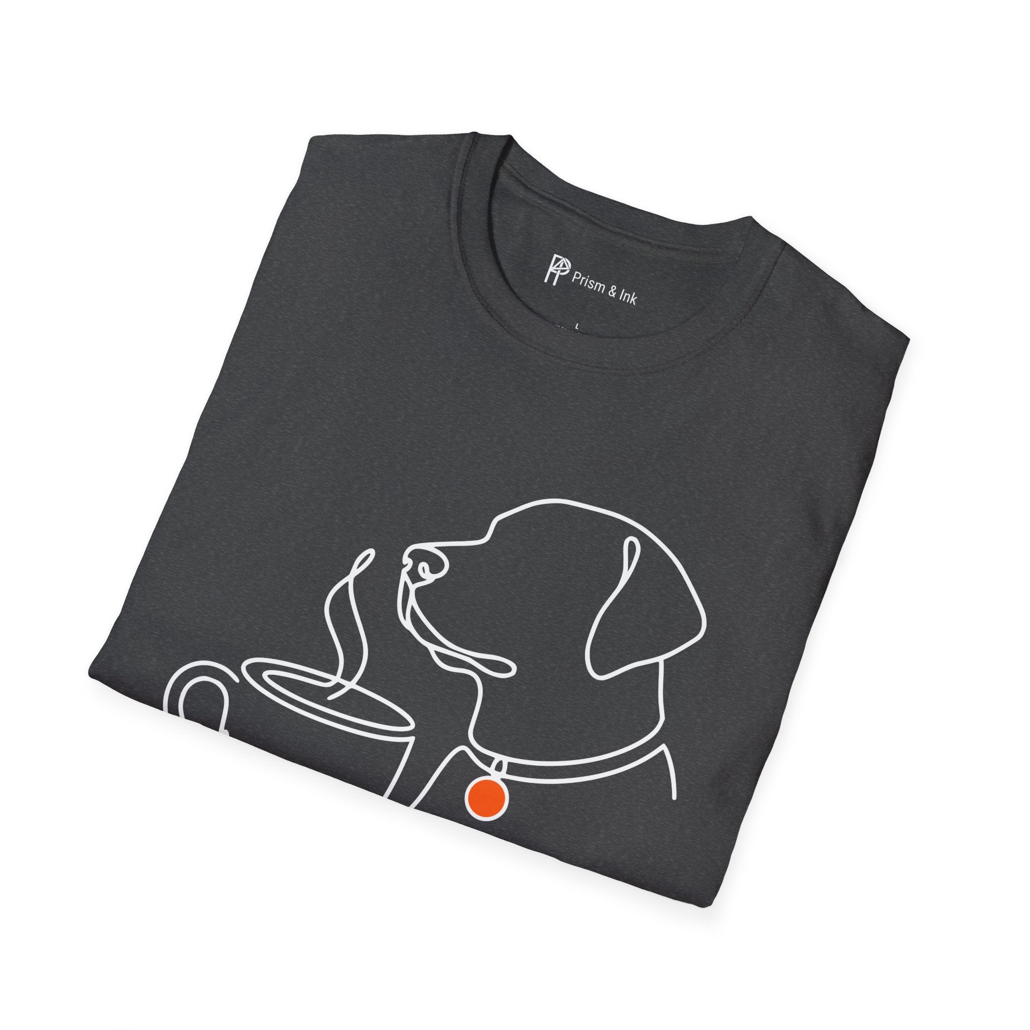Stay Perked & Pawsitive T-Shirt — Minimal Dog and Coffee Line Art