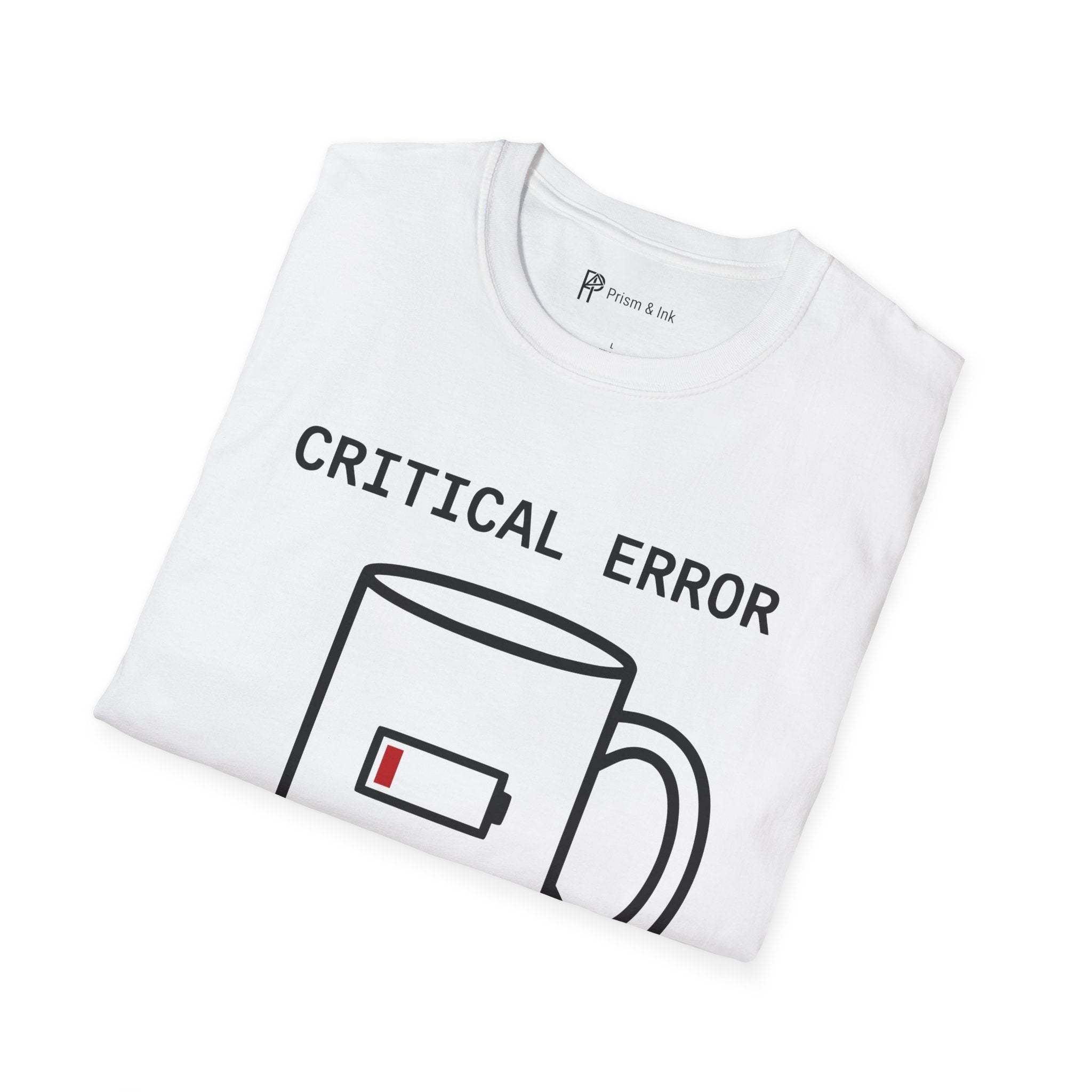 Critical Error Reboot T-Shirt — Funny Programmer Coffee & Low Battery Graphic