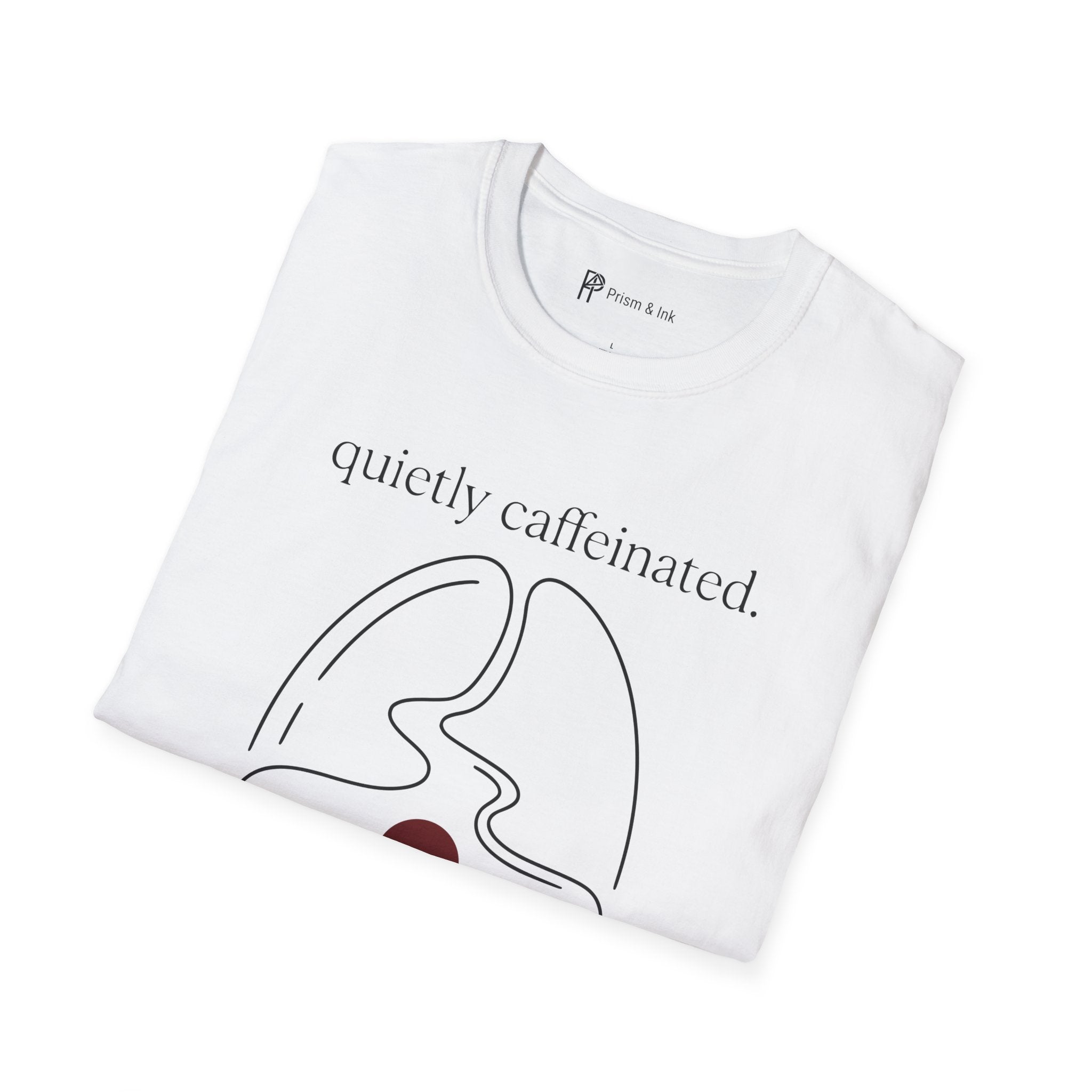 Quietly Caffeinated T-Shirt — Coffee Bean and Mountain Peak Graph