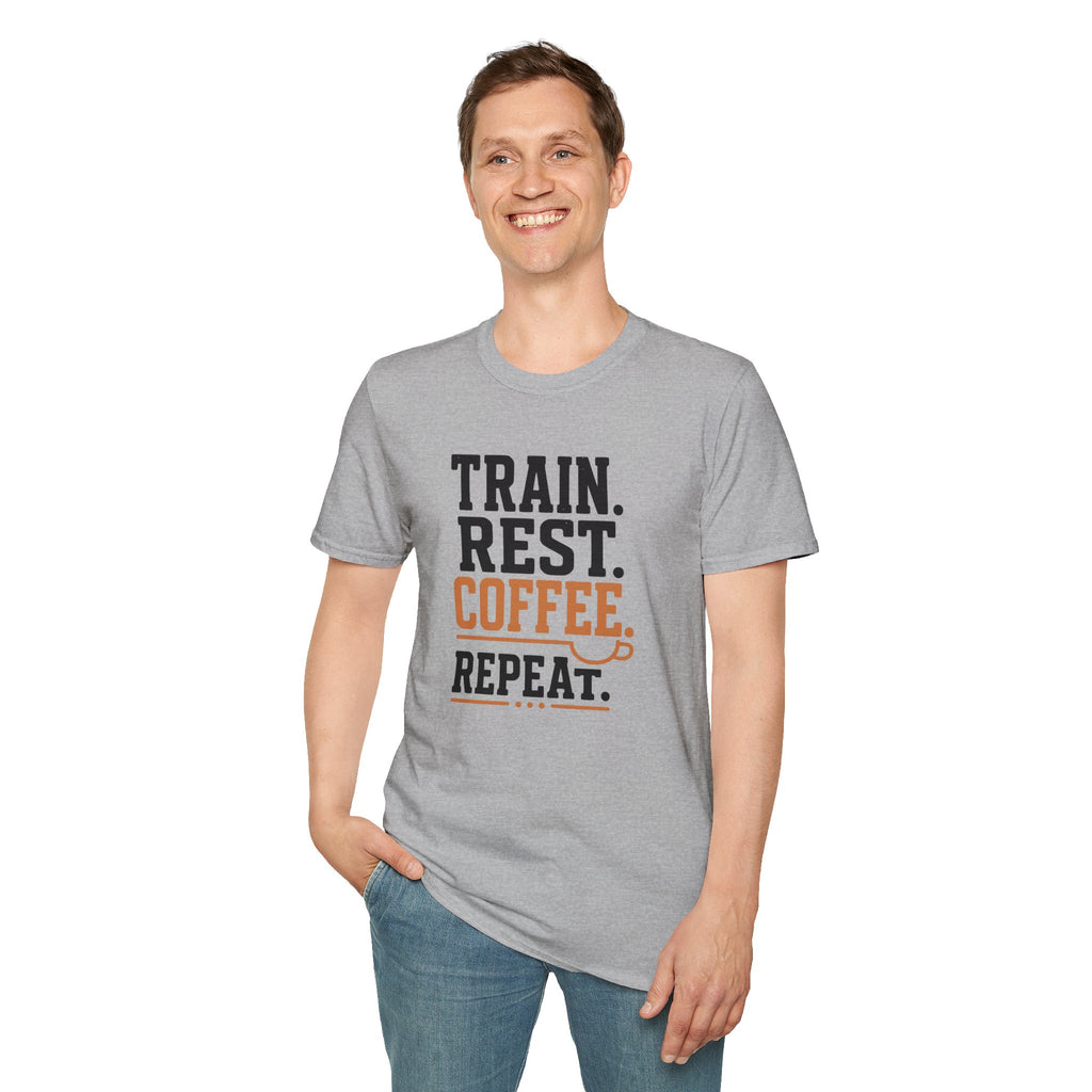 Train Rest Coffee Repeat Minimalist Gym Coffee T-Shirt