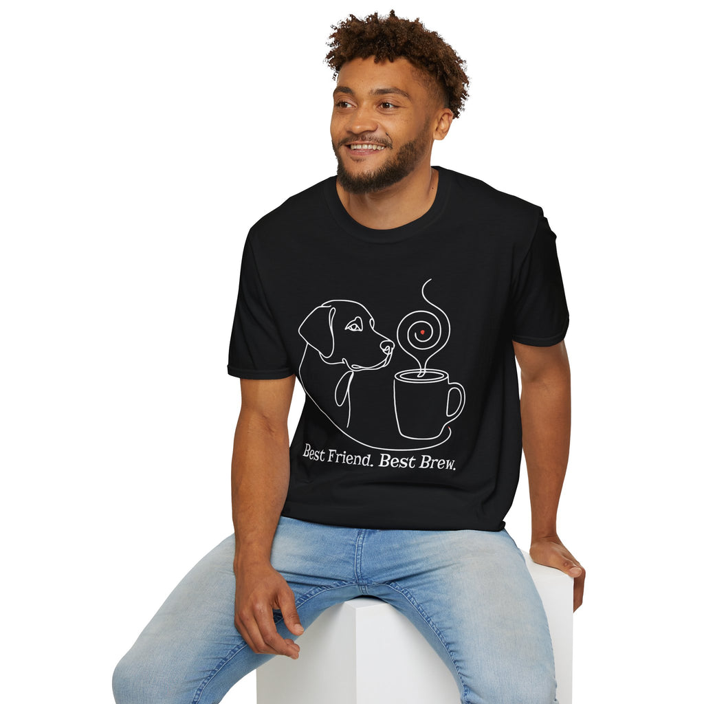 Best Friend Best Brew Minimalist Dog & Coffee Line Art T-Shirt
