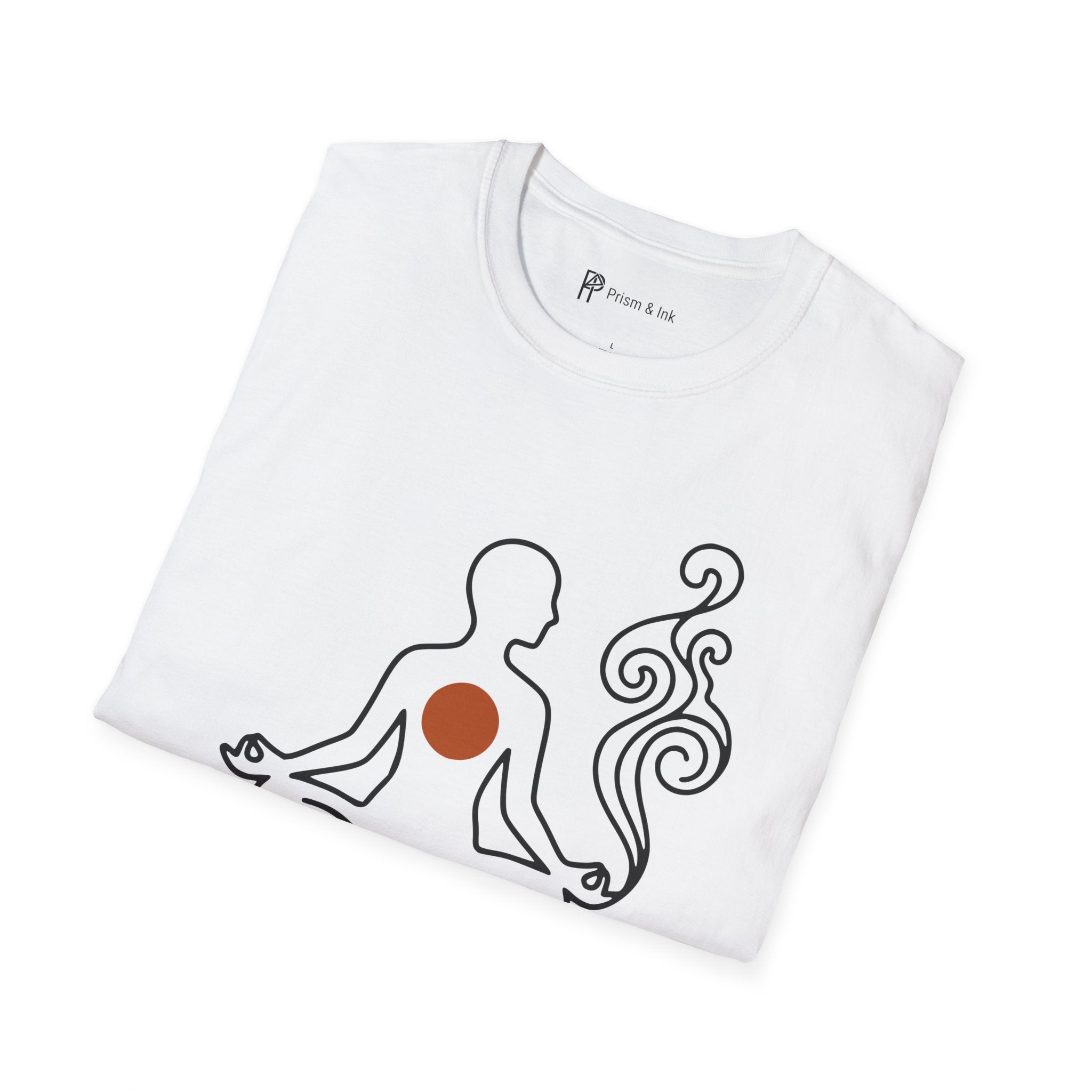 Breathe, Brew, Begin T-Shirt — Minimalist Zen Meditation & Coffee Art