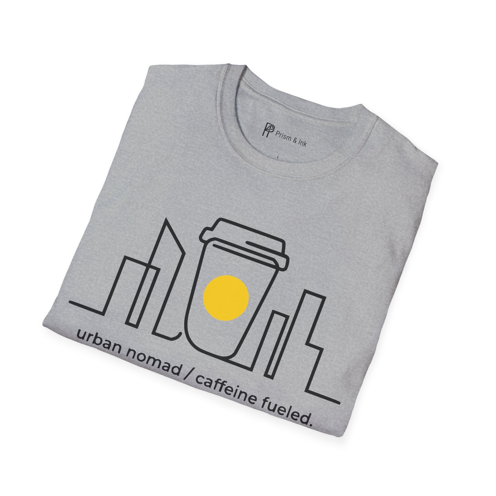 Urban Nomad T-Shirt — City Skyline and Caffeine Fuel