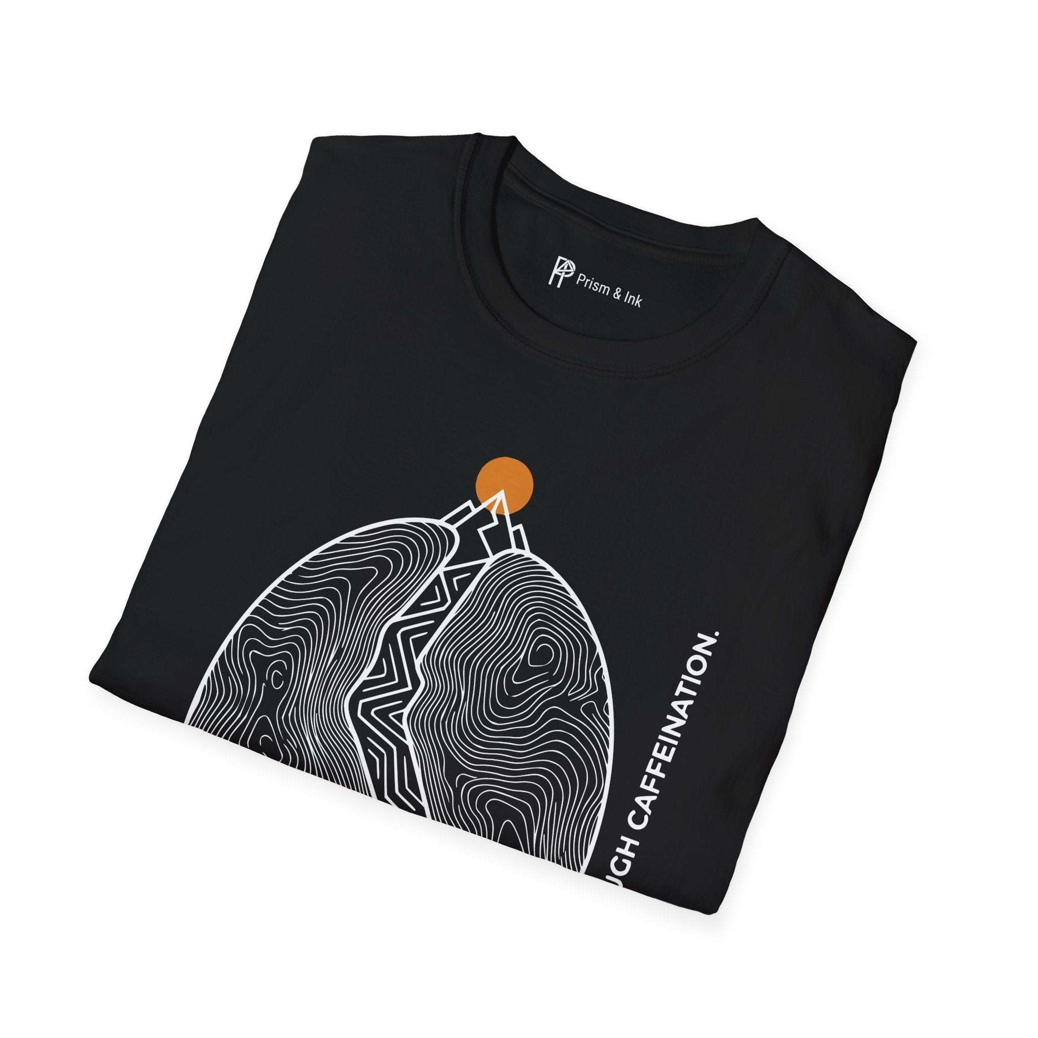 Caffeination Elevation T-Shirt — Topographic Bean and Mountain Peak