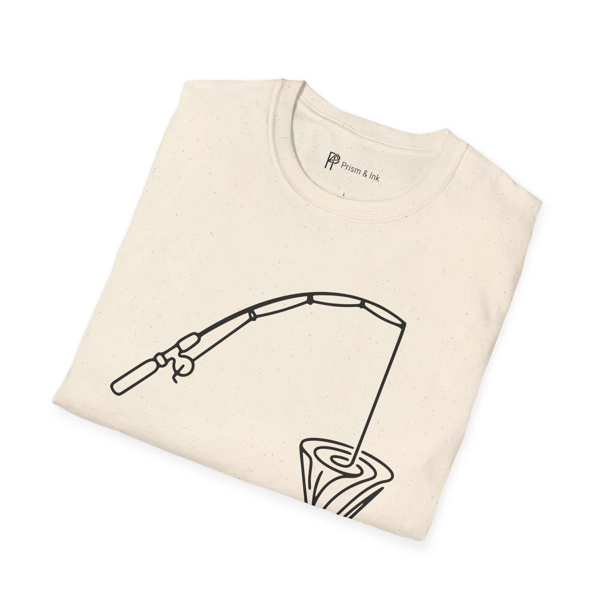 Slow Pour Patience T-Shirt — Fishing Rod & Coffee Dripper Graphic